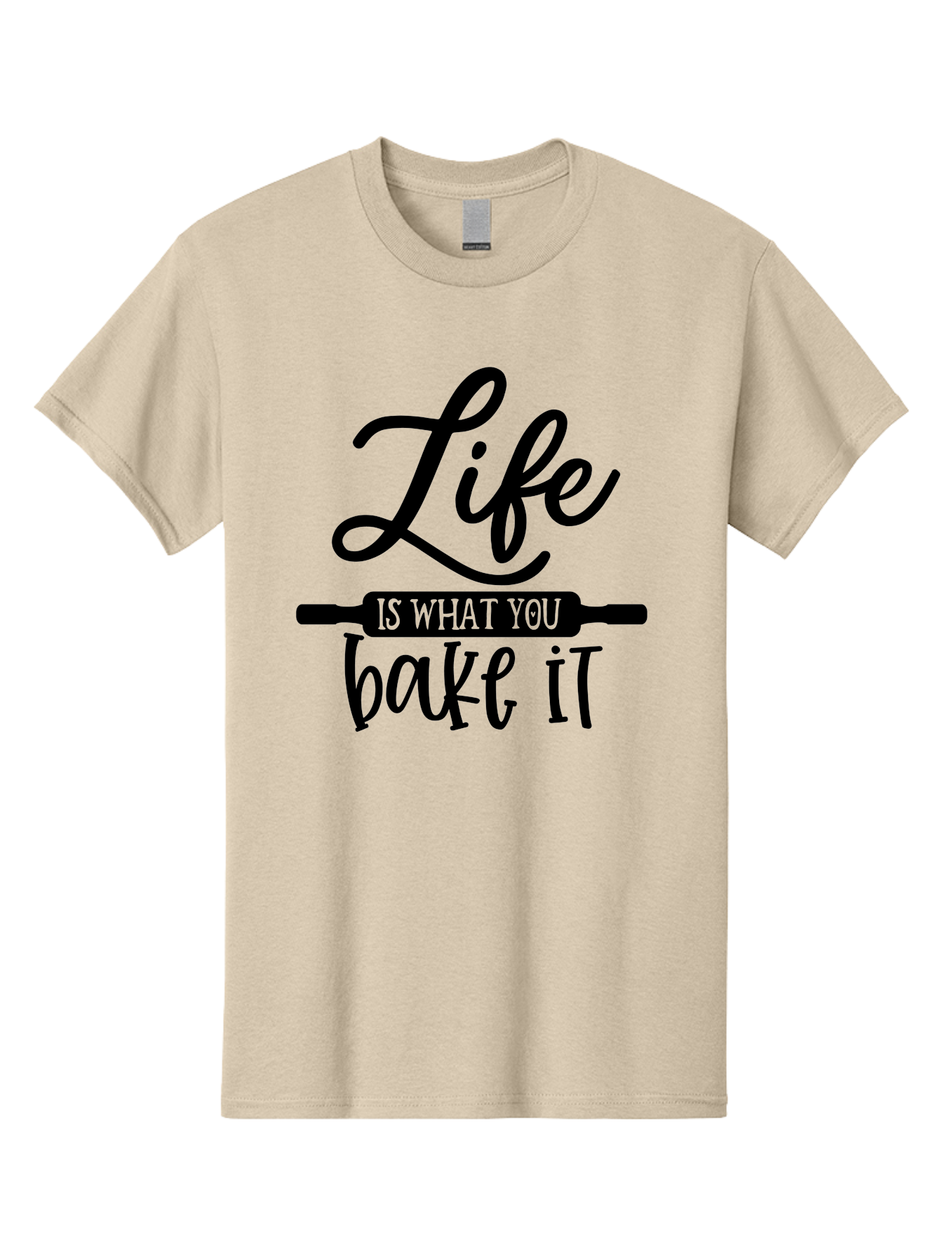 Life-Is-What-You-Bake-It Men'S Graphic Tee, 100% Cotton, Comfortable Casual Summer Wear, Machine Washable, Inspirational Quote, Baking Inspiration, Motivational Phrases, Positive Affirmations, Kitchen Decor, Baking Quotes, Rolling Pin Design Aab585