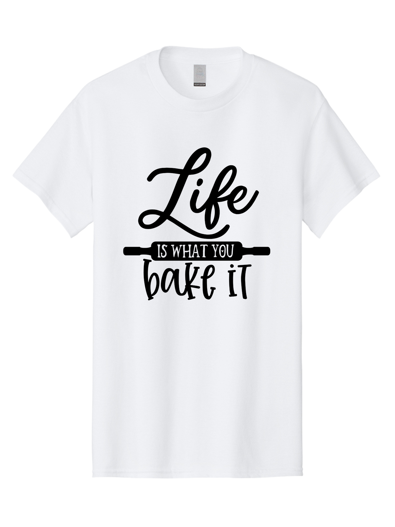 Life-Is-What-You-Bake-It Men'S Graphic Tee, 100% Cotton, Comfortable Casual Summer Wear, Machine Washable, Inspirational Quote, Baking Inspiration, Motivational Phrases, Positive Affirmations, Kitchen Decor, Baking Quotes, Rolling Pin Design Aab585