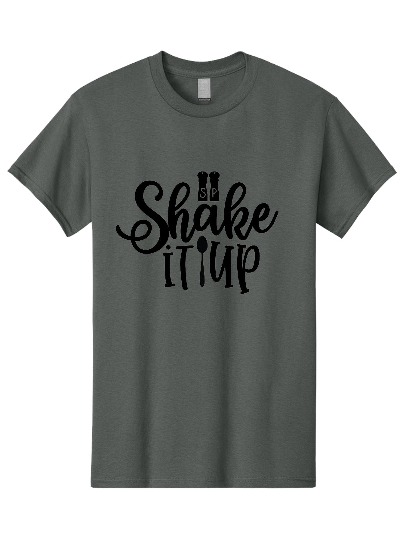 Shake-It-Iup Men'S Graphic Tee, 100% Cotton, Comfortable Casual Summer Wear, Machine Washable, Shake It Up, Sp, Salt And Pepper Shakers, Spoon, Fork, Modern Typography, Creative Logo, Culinary Vibe, Restaurant Branding Aab588