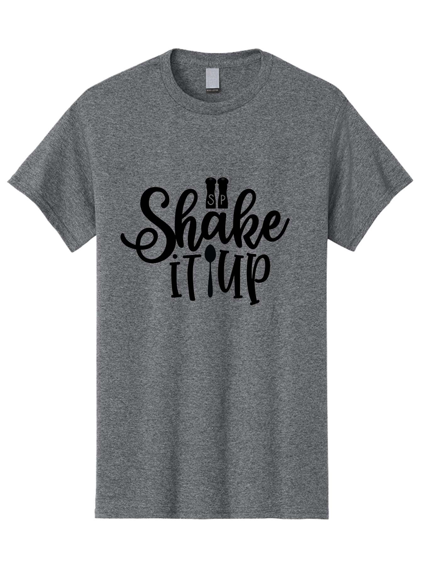 Shake-It-Iup Men'S Graphic Tee, 100% Cotton, Comfortable Casual Summer Wear, Machine Washable, Shake It Up, Sp, Salt And Pepper Shakers, Spoon, Fork, Modern Typography, Creative Logo, Culinary Vibe, Restaurant Branding Aab588