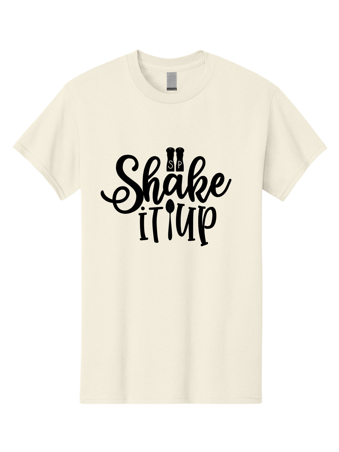 Shake-It-Iup Men'S Graphic Tee, 100% Cotton, Comfortable Casual Summer Wear, Machine Washable, Shake It Up, Sp, Salt And Pepper Shakers, Spoon, Fork, Modern Typography, Creative Logo, Culinary Vibe, Restaurant Branding Aab588