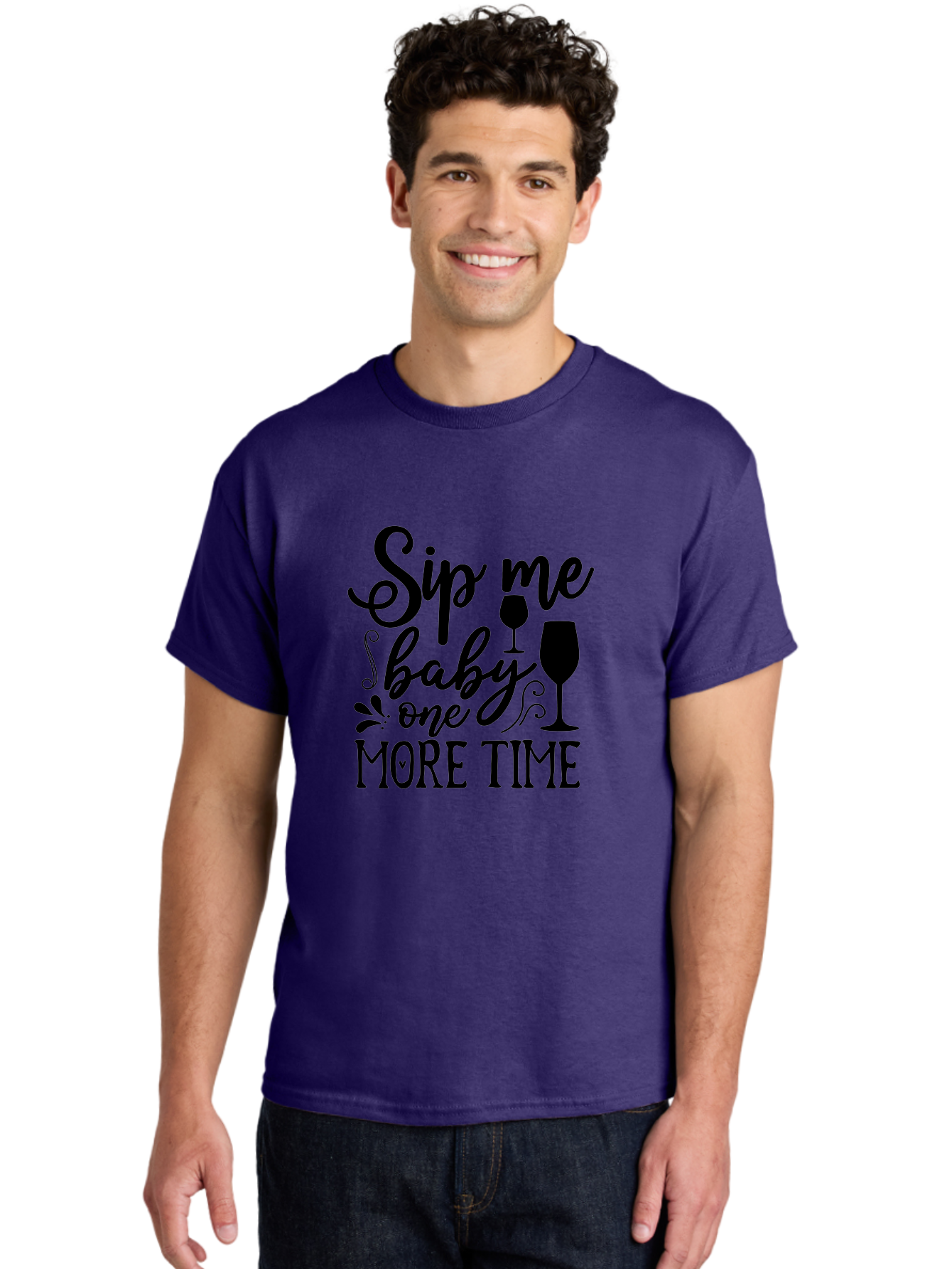 Sip-Me-Baby-One-More-Time Men'S Graphic Tee, 100% Cotton, Comfortable Casual Summer Wear, Machine Washable, Wine Glasses, Funny Quote, Sip Me Baby, Wine Lover, Party Phrase, Drinking Humor, Wine Quotes, Humorous Sayings, Aab589