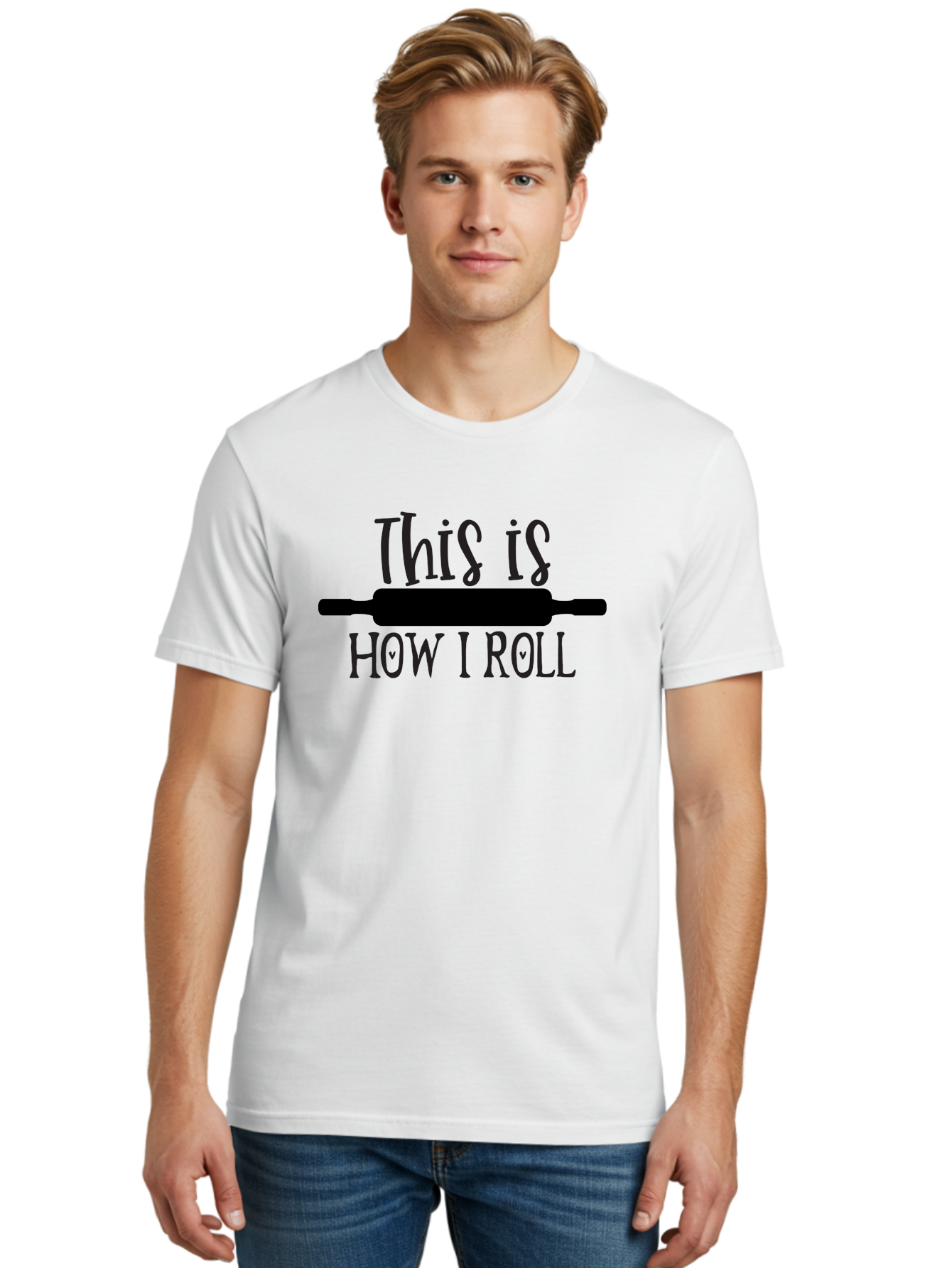 This-Is-How-I-Roll Men'S Graphic Tee, 100% Cotton, Comfortable Casual Summer Wear, Machine Washable, Baking Humor, Rolling Pin, Punny Phrase, Funny Quote, Baking Quote, Kitchen Humor, Playful Design, Whimsical Typography, Clever Saying Aab591