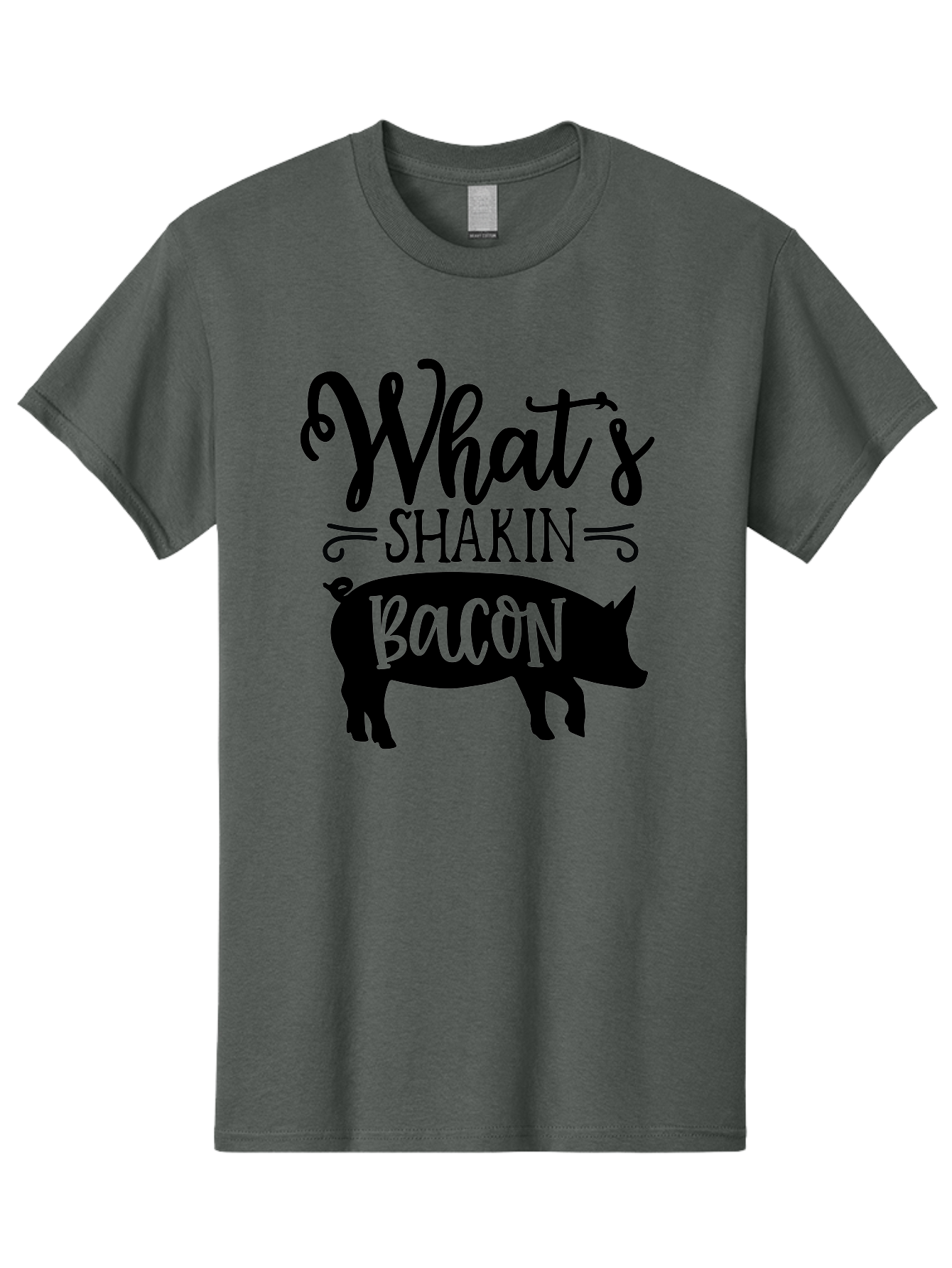 What-S-Shakin-Bacon Men'S Graphic Tee, 100% Cotton, Comfortable Casual Summer Wear, Machine Washable, Funny Pig Graphic, Bacon Lover Gift, Playful Typography, What'S Shakin Bacon, Pig Silhouette, Whimsical Design, Humor, Bacon Pun, Aab593