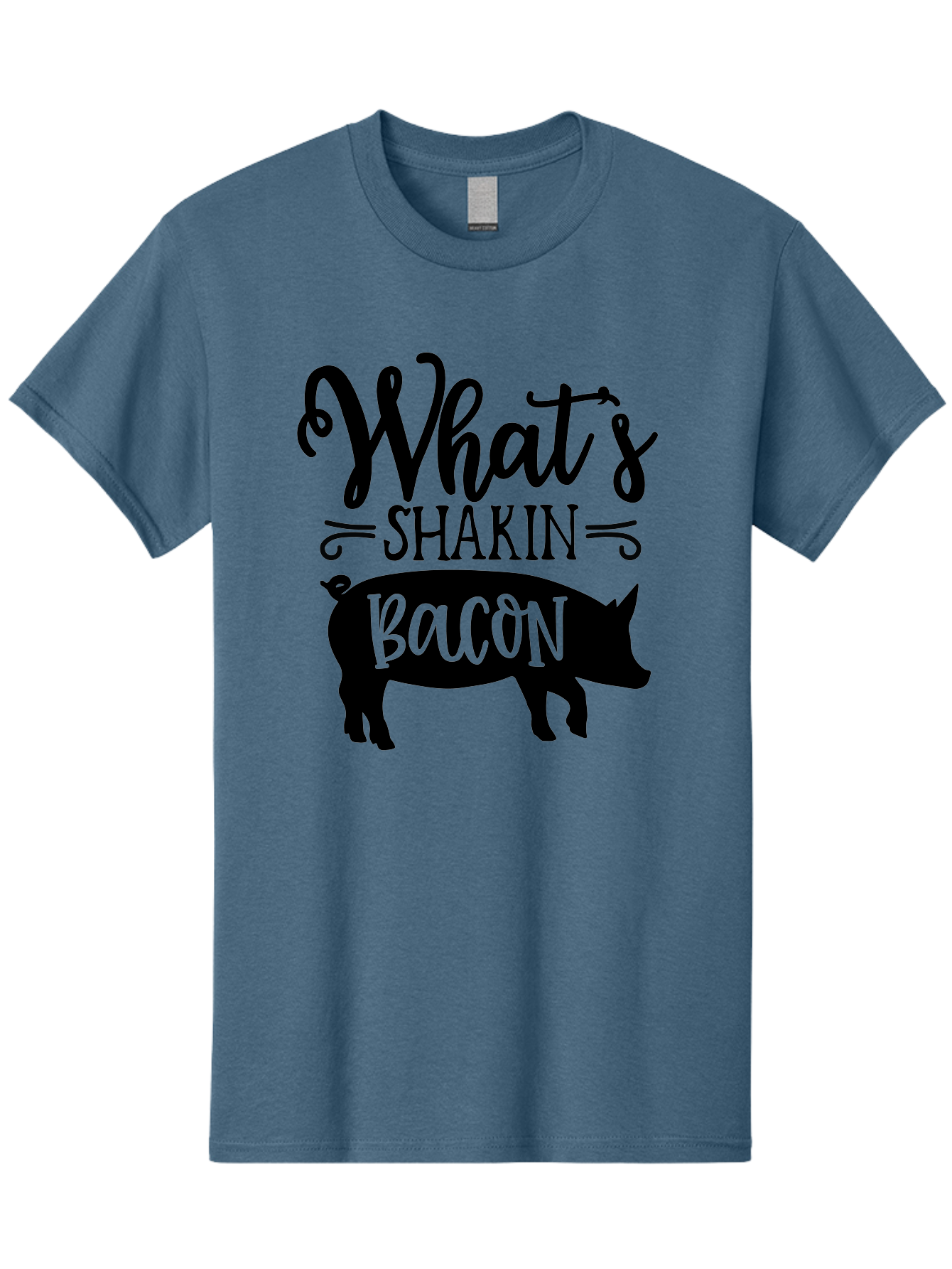 What-S-Shakin-Bacon Men'S Graphic Tee, 100% Cotton, Comfortable Casual Summer Wear, Machine Washable, Funny Pig Graphic, Bacon Lover Gift, Playful Typography, What'S Shakin Bacon, Pig Silhouette, Whimsical Design, Humor, Bacon Pun, Aab593