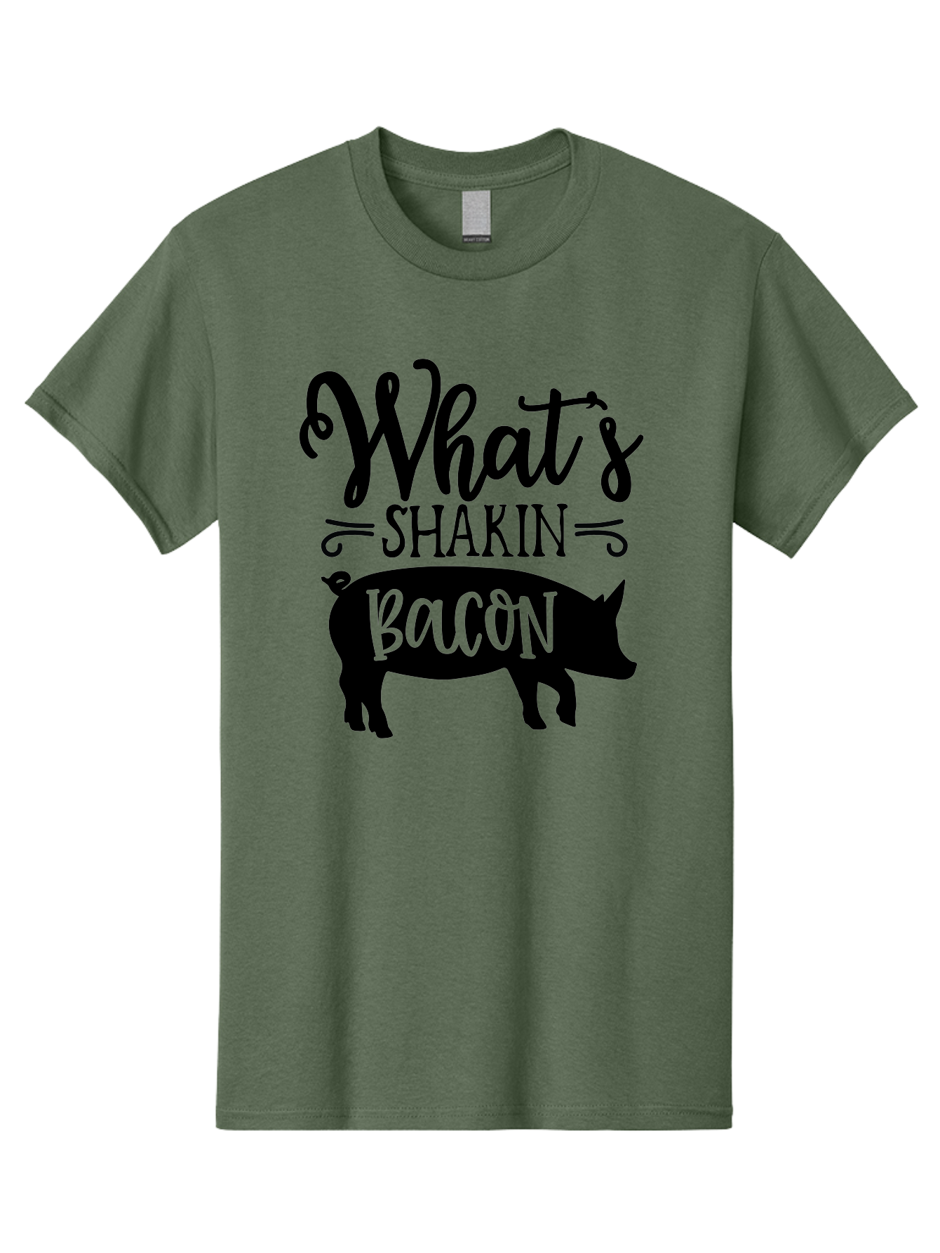 What-S-Shakin-Bacon Men'S Graphic Tee, 100% Cotton, Comfortable Casual Summer Wear, Machine Washable, Funny Pig Graphic, Bacon Lover Gift, Playful Typography, What'S Shakin Bacon, Pig Silhouette, Whimsical Design, Humor, Bacon Pun, Aab593