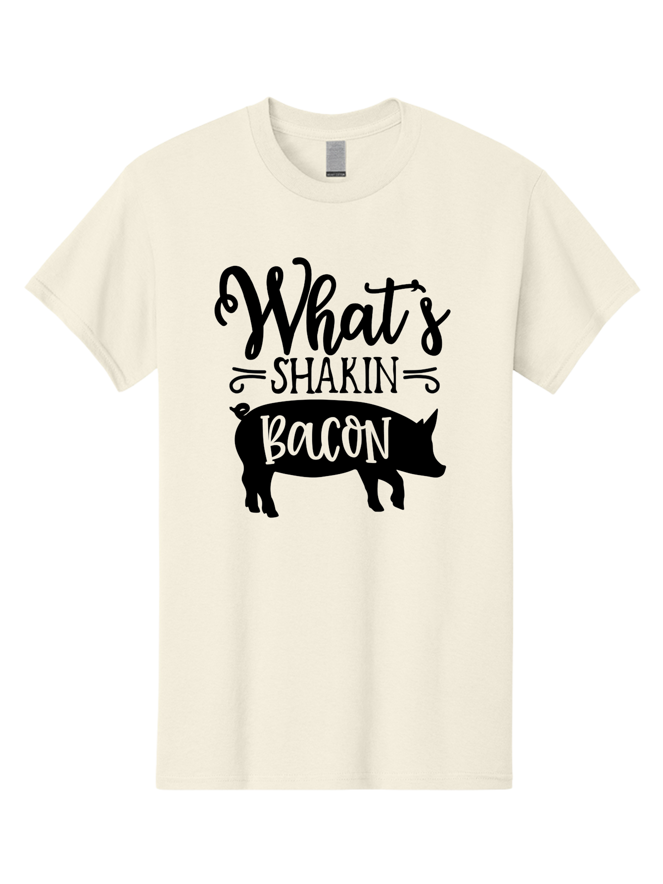 What-S-Shakin-Bacon Men'S Graphic Tee, 100% Cotton, Comfortable Casual Summer Wear, Machine Washable, Funny Pig Graphic, Bacon Lover Gift, Playful Typography, What'S Shakin Bacon, Pig Silhouette, Whimsical Design, Humor, Bacon Pun, Aab593