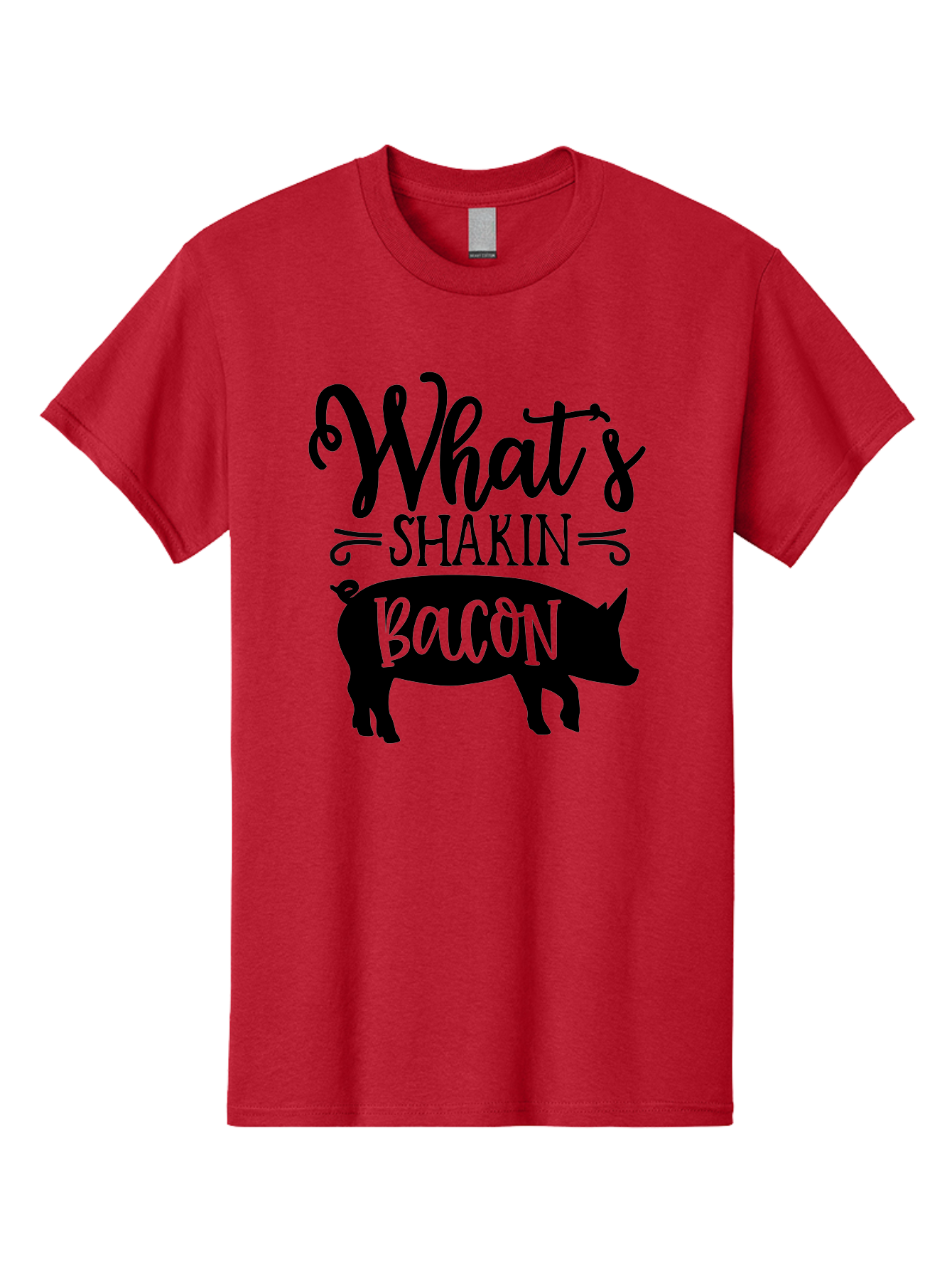 What-S-Shakin-Bacon Men'S Graphic Tee, 100% Cotton, Comfortable Casual Summer Wear, Machine Washable, Funny Pig Graphic, Bacon Lover Gift, Playful Typography, What'S Shakin Bacon, Pig Silhouette, Whimsical Design, Humor, Bacon Pun, Aab593