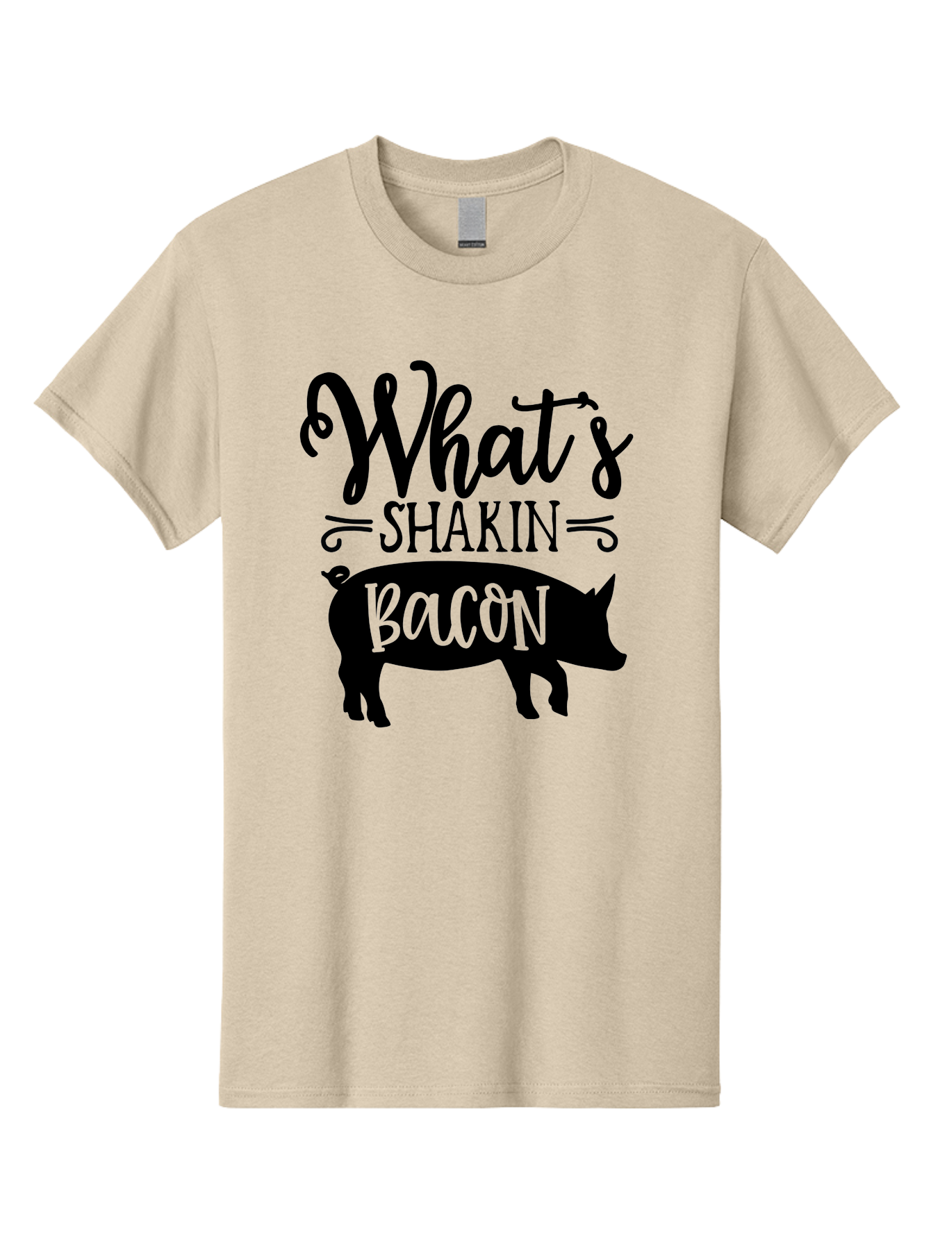 What-S-Shakin-Bacon Men'S Graphic Tee, 100% Cotton, Comfortable Casual Summer Wear, Machine Washable, Funny Pig Graphic, Bacon Lover Gift, Playful Typography, What'S Shakin Bacon, Pig Silhouette, Whimsical Design, Humor, Bacon Pun, Aab593