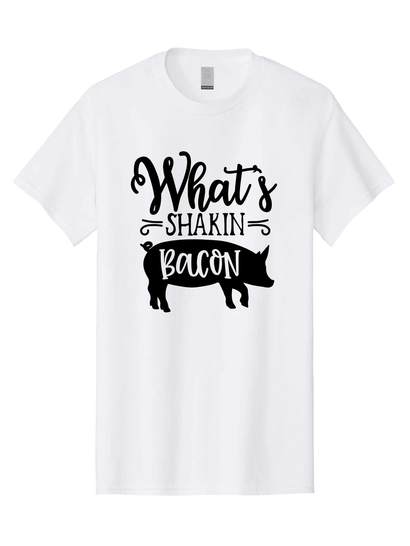 What-S-Shakin-Bacon Men'S Graphic Tee, 100% Cotton, Comfortable Casual Summer Wear, Machine Washable, Funny Pig Graphic, Bacon Lover Gift, Playful Typography, What'S Shakin Bacon, Pig Silhouette, Whimsical Design, Humor, Bacon Pun, Aab593