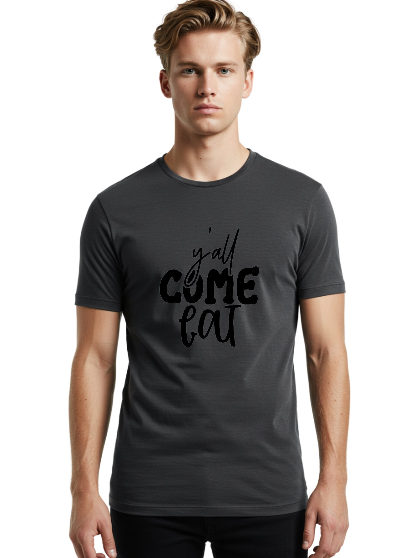 Y-All-Come-Eat-1 Men'S Graphic Tee, 100% Cotton, Comfortable Casual Summer Wear, Machine Washable, Y'All Come Eat, Southern Hospitality, Food Invitation, Casual Dining, Rustic Charm, Welcoming Phrase, Restaurant Sign, Country Style Aab596