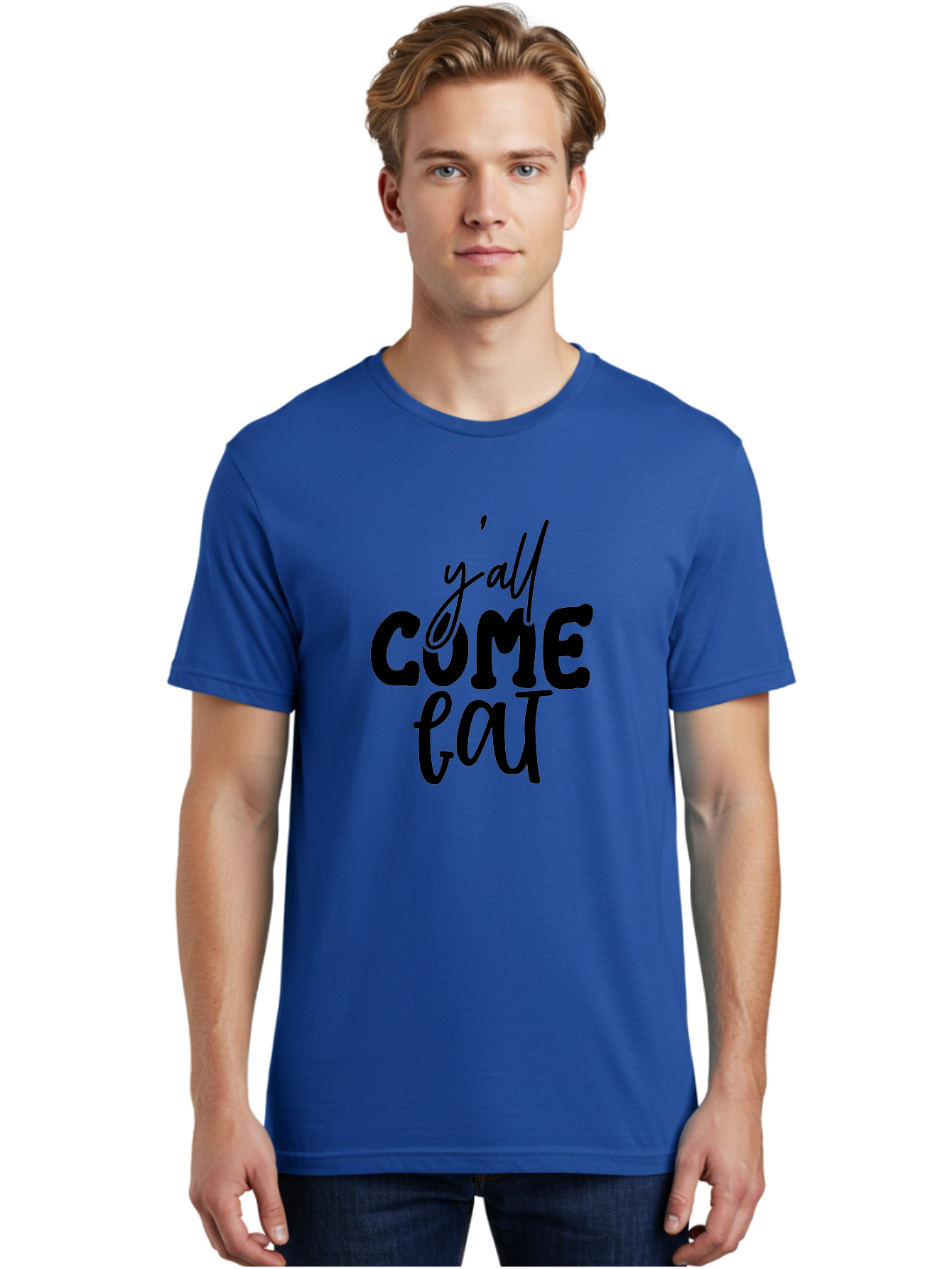 Y-All-Come-Eat-1 Men'S Graphic Tee, 100% Cotton, Comfortable Casual Summer Wear, Machine Washable, Y'All Come Eat, Southern Hospitality, Food Invitation, Casual Dining, Rustic Charm, Welcoming Phrase, Restaurant Sign, Country Style Aab596