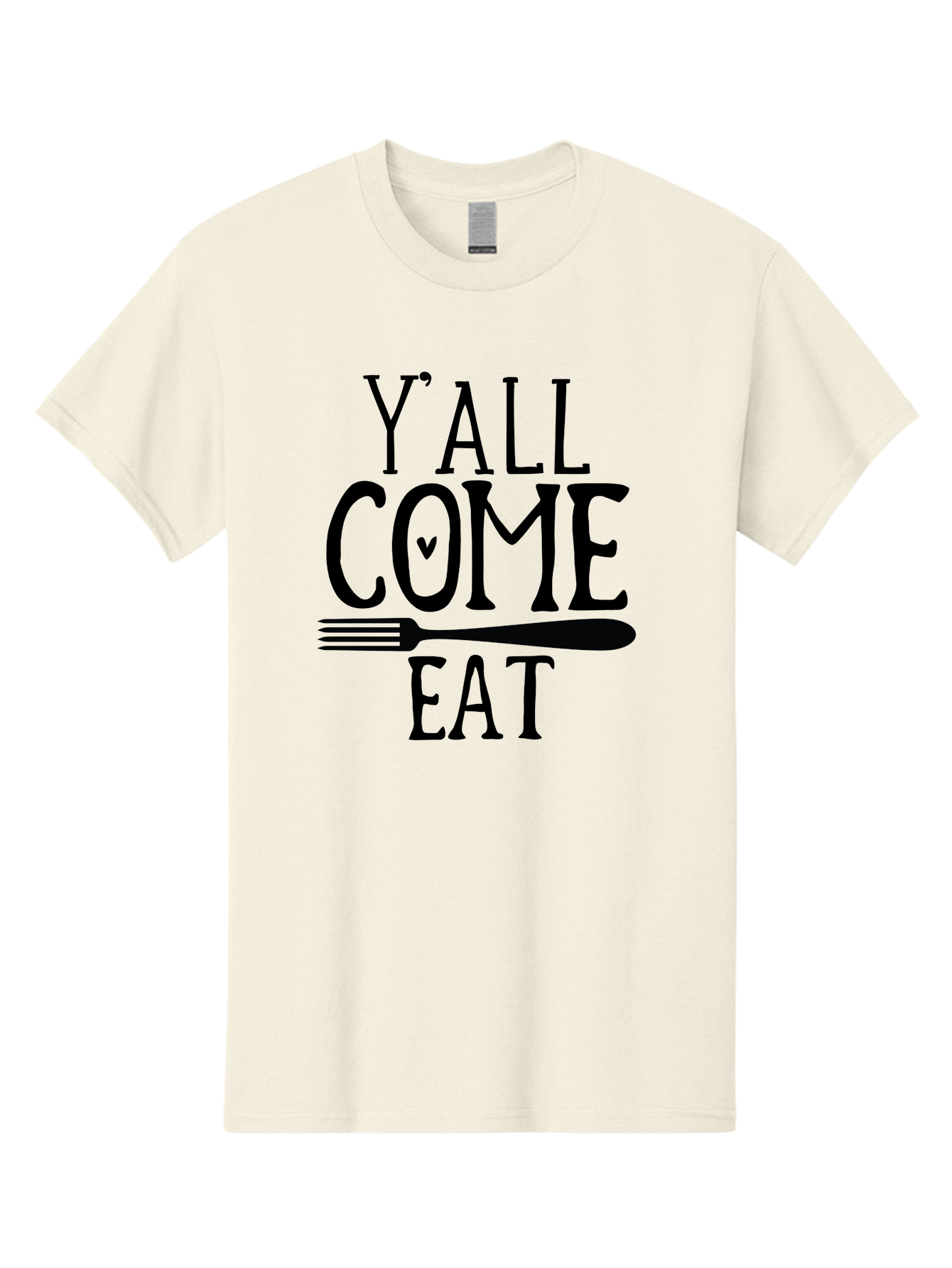 Y-All-Come-Eat Men'S Graphic Tee, 100% Cotton, Comfortable Casual Summer Wear, Machine Washable, Food Invitation, Southern Hospitality, Fork Graphic, Come Eat Sign, Restaurant Signage, Dinner Party Invitation, Casual Dining Aab597