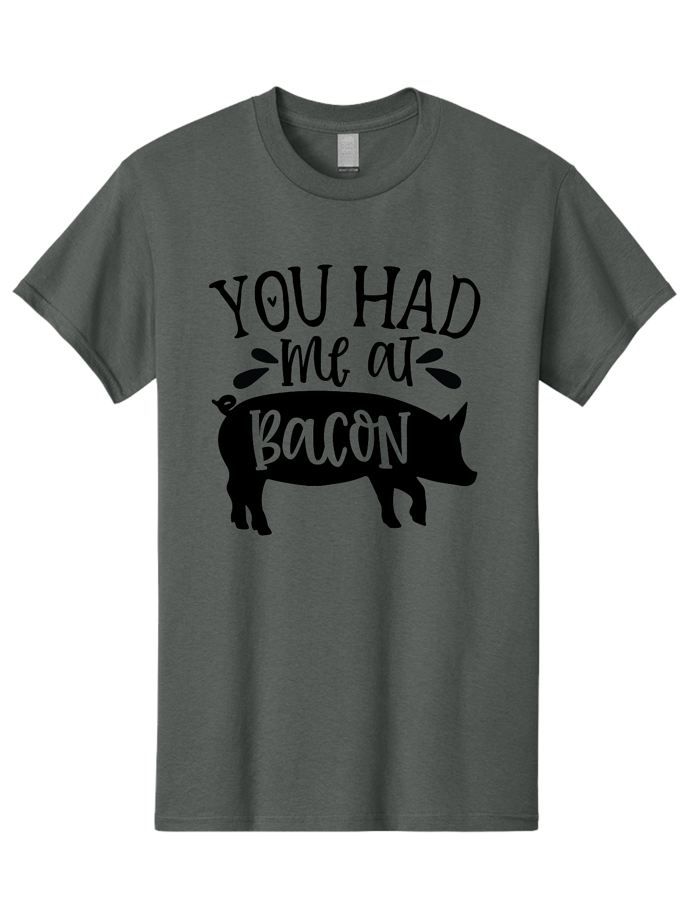 You-Had-Me-At-Bacon Men'S Graphic Tee, 100% Cotton, Comfortable Casual Summer Wear, Machine Washable, Funny Pig Quote, Bacon Lover Gift, Pig Silhouette, Cute Pig Design, Humorous Kitchen Decor, Love At Bacon Quote, Foodie Humor, Bacon Pun Aab599