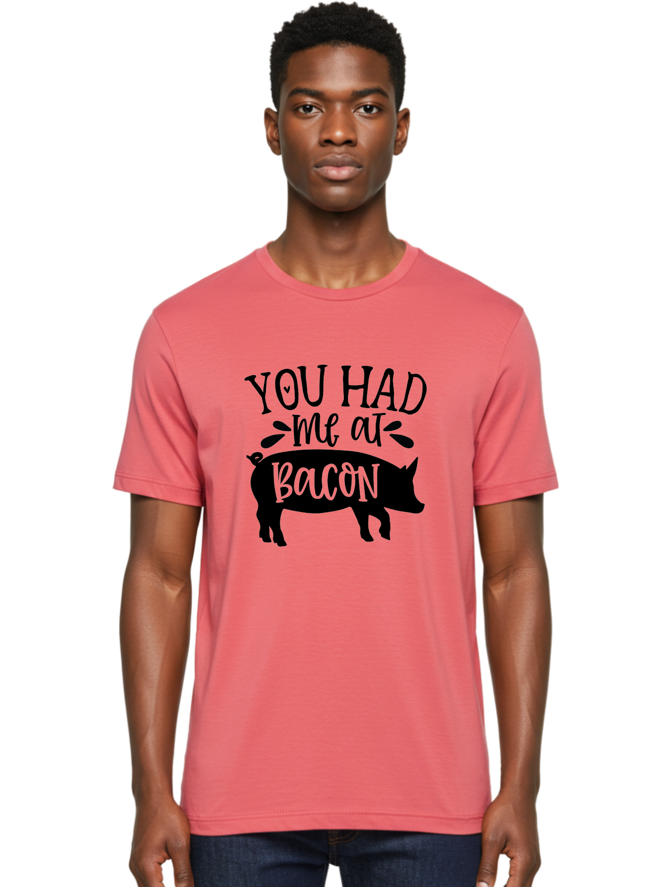 You-Had-Me-At-Bacon Men'S Graphic Tee, 100% Cotton, Comfortable Casual Summer Wear, Machine Washable, Funny Pig Quote, Bacon Lover Gift, Pig Silhouette, Cute Pig Design, Humorous Kitchen Decor, Love At Bacon Quote, Foodie Humor, Bacon Pun Aab599