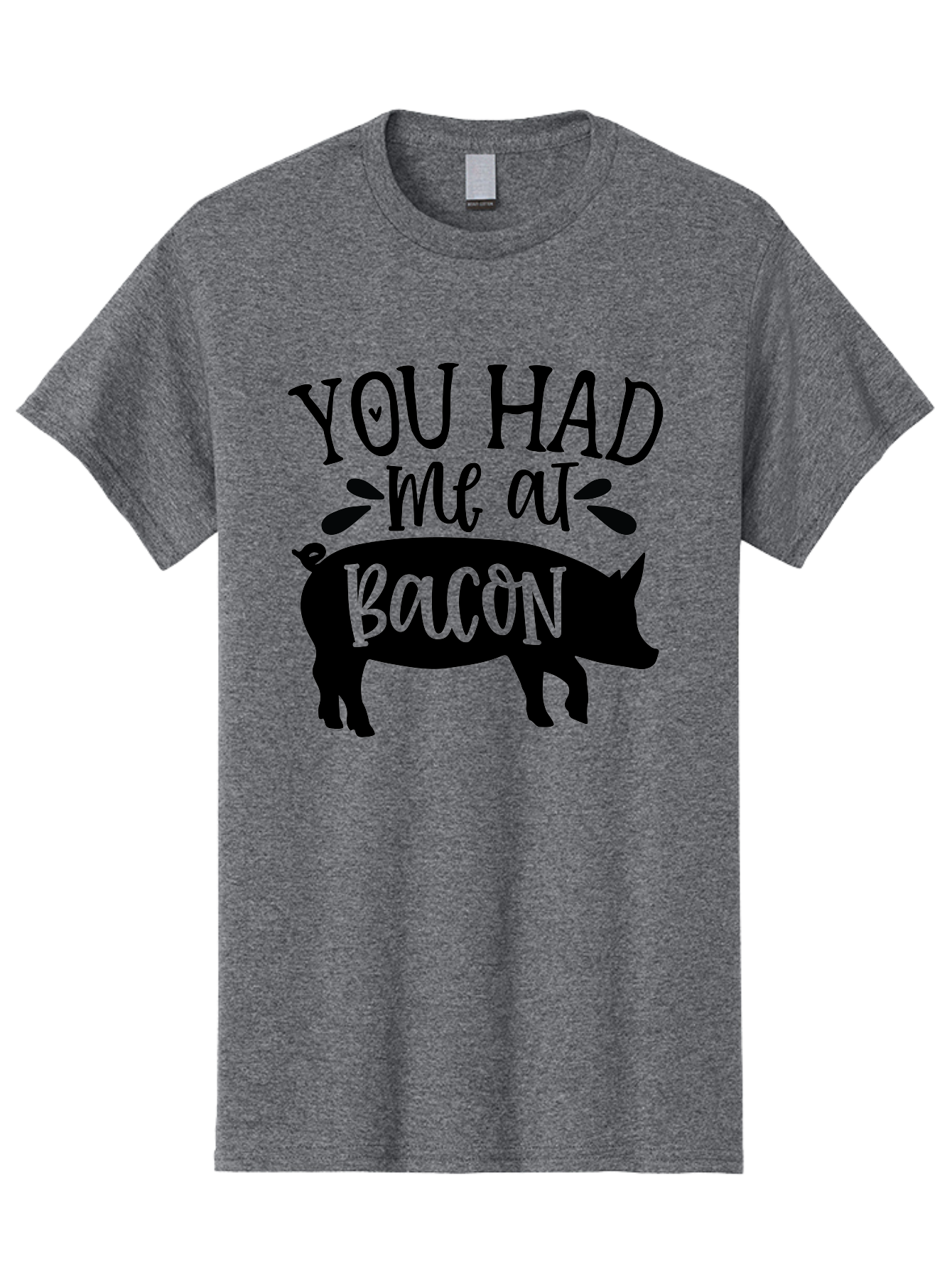 You-Had-Me-At-Bacon Men'S Graphic Tee, 100% Cotton, Comfortable Casual Summer Wear, Machine Washable, Funny Pig Quote, Bacon Lover Gift, Pig Silhouette, Cute Pig Design, Humorous Kitchen Decor, Love At Bacon Quote, Foodie Humor, Bacon Pun Aab599