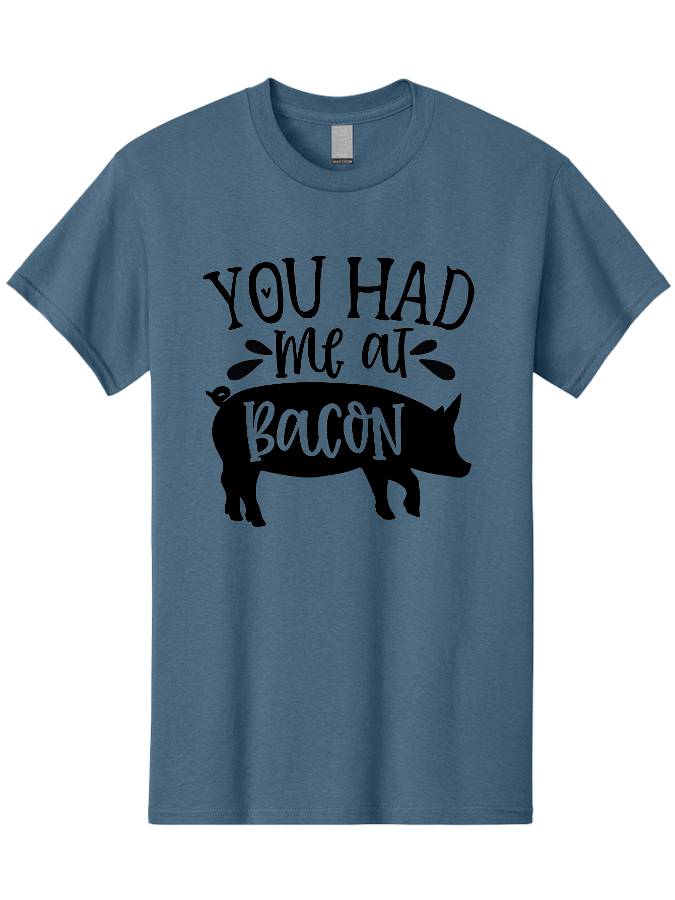 You-Had-Me-At-Bacon Men'S Graphic Tee, 100% Cotton, Comfortable Casual Summer Wear, Machine Washable, Funny Pig Quote, Bacon Lover Gift, Pig Silhouette, Cute Pig Design, Humorous Kitchen Decor, Love At Bacon Quote, Foodie Humor, Bacon Pun Aab599