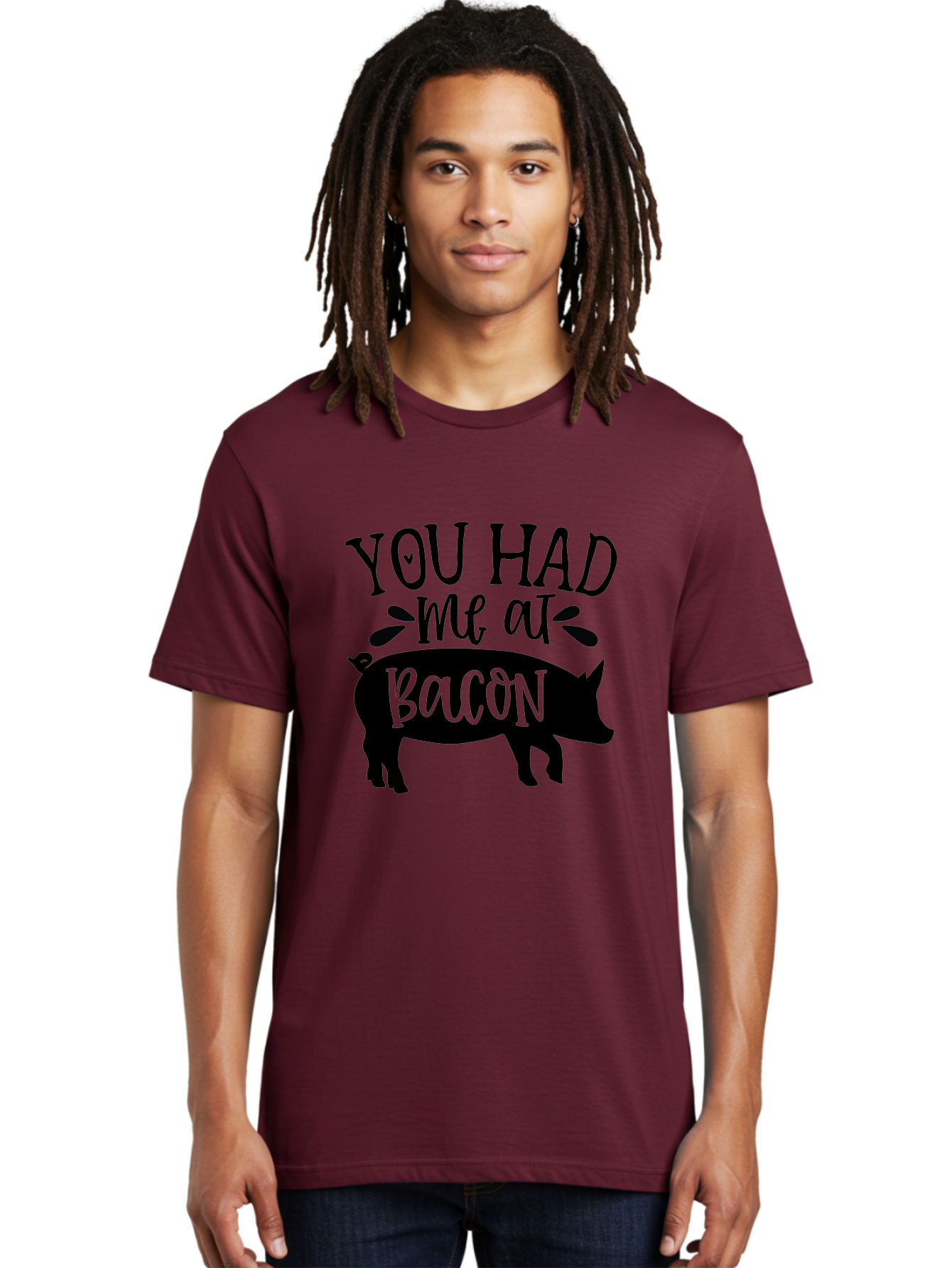 You-Had-Me-At-Bacon Men'S Graphic Tee, 100% Cotton, Comfortable Casual Summer Wear, Machine Washable, Funny Pig Quote, Bacon Lover Gift, Pig Silhouette, Cute Pig Design, Humorous Kitchen Decor, Love At Bacon Quote, Foodie Humor, Bacon Pun Aab599