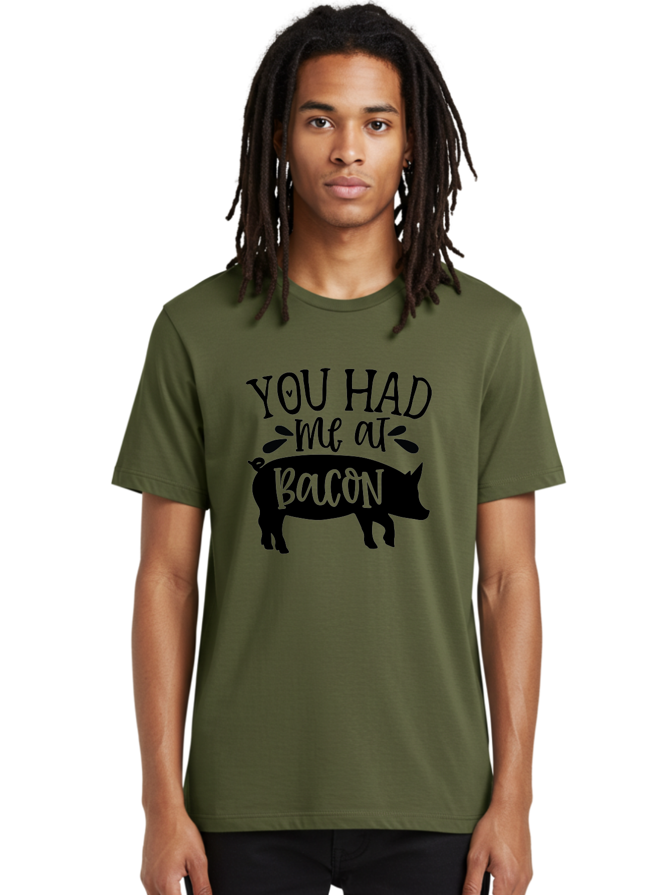 You-Had-Me-At-Bacon Men'S Graphic Tee, 100% Cotton, Comfortable Casual Summer Wear, Machine Washable, Funny Pig Quote, Bacon Lover Gift, Pig Silhouette, Cute Pig Design, Humorous Kitchen Decor, Love At Bacon Quote, Foodie Humor, Bacon Pun Aab599
