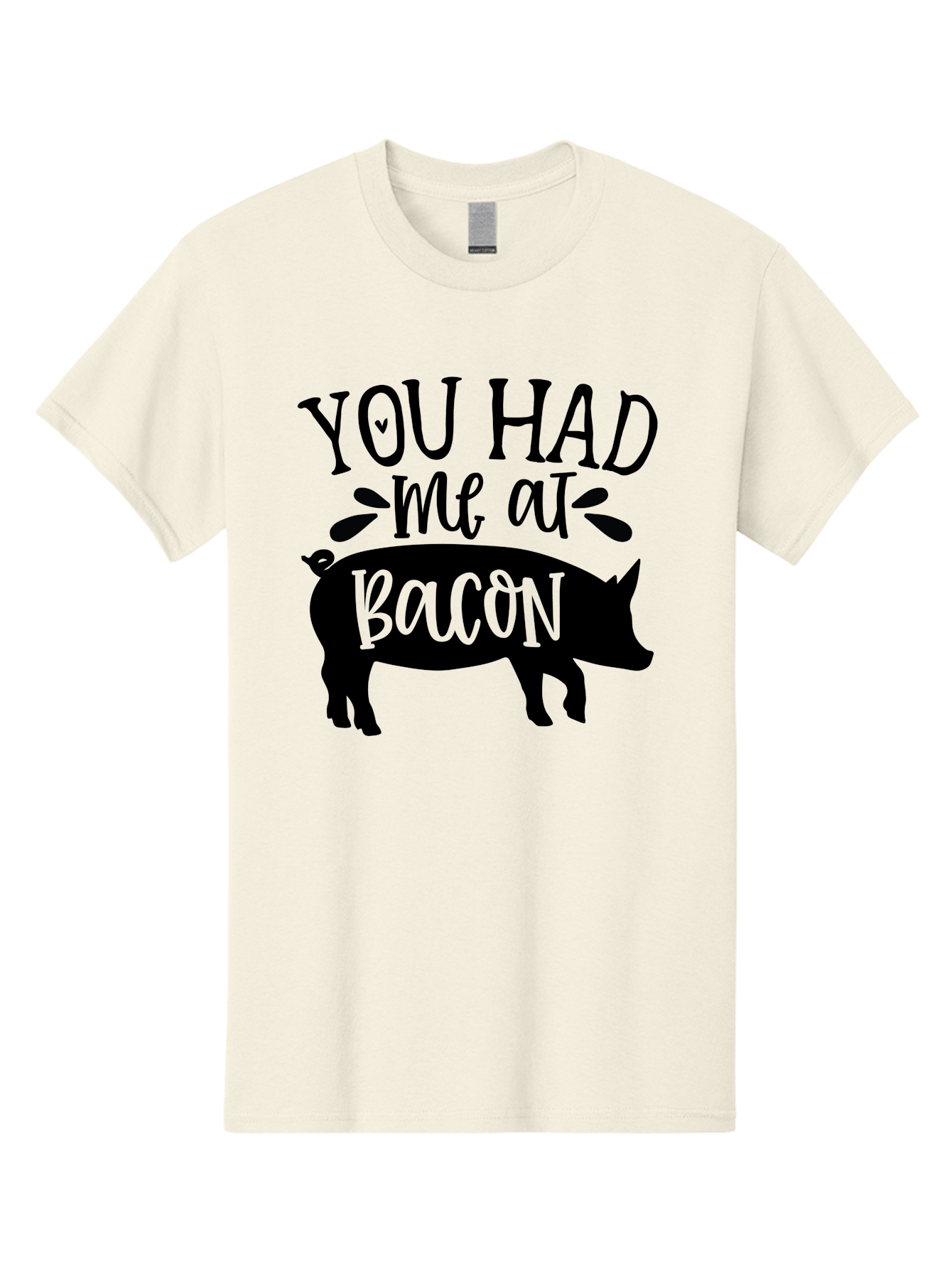 You-Had-Me-At-Bacon Men'S Graphic Tee, 100% Cotton, Comfortable Casual Summer Wear, Machine Washable, Funny Pig Quote, Bacon Lover Gift, Pig Silhouette, Cute Pig Design, Humorous Kitchen Decor, Love At Bacon Quote, Foodie Humor, Bacon Pun Aab599