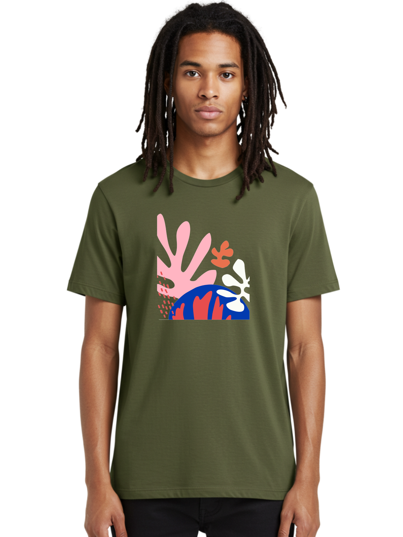 Abstract-Art Men'S Graphic Tee, 100% Cotton, Comfortable Casual Summer Wear, Machine Washable, Abstract Floral Design, Vibrant Colors, Playful Patterns, Blue And Red Globe, Pink Background, Yellow Rectangle, Modern Art, Creative Graphic Aab600