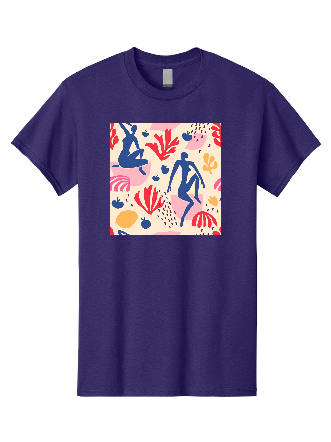 Abstract-Figures Men'S Graphic Tee, 100% Cotton, Comfortable Casual Summer Wear, Machine Washable, Blue Silhouettes Dancing, Abstract Floral Pattern, Vibrant Colors, Dynamic Movement, Playful Atmosphere, Modern Art, Colorful Design, Aab601