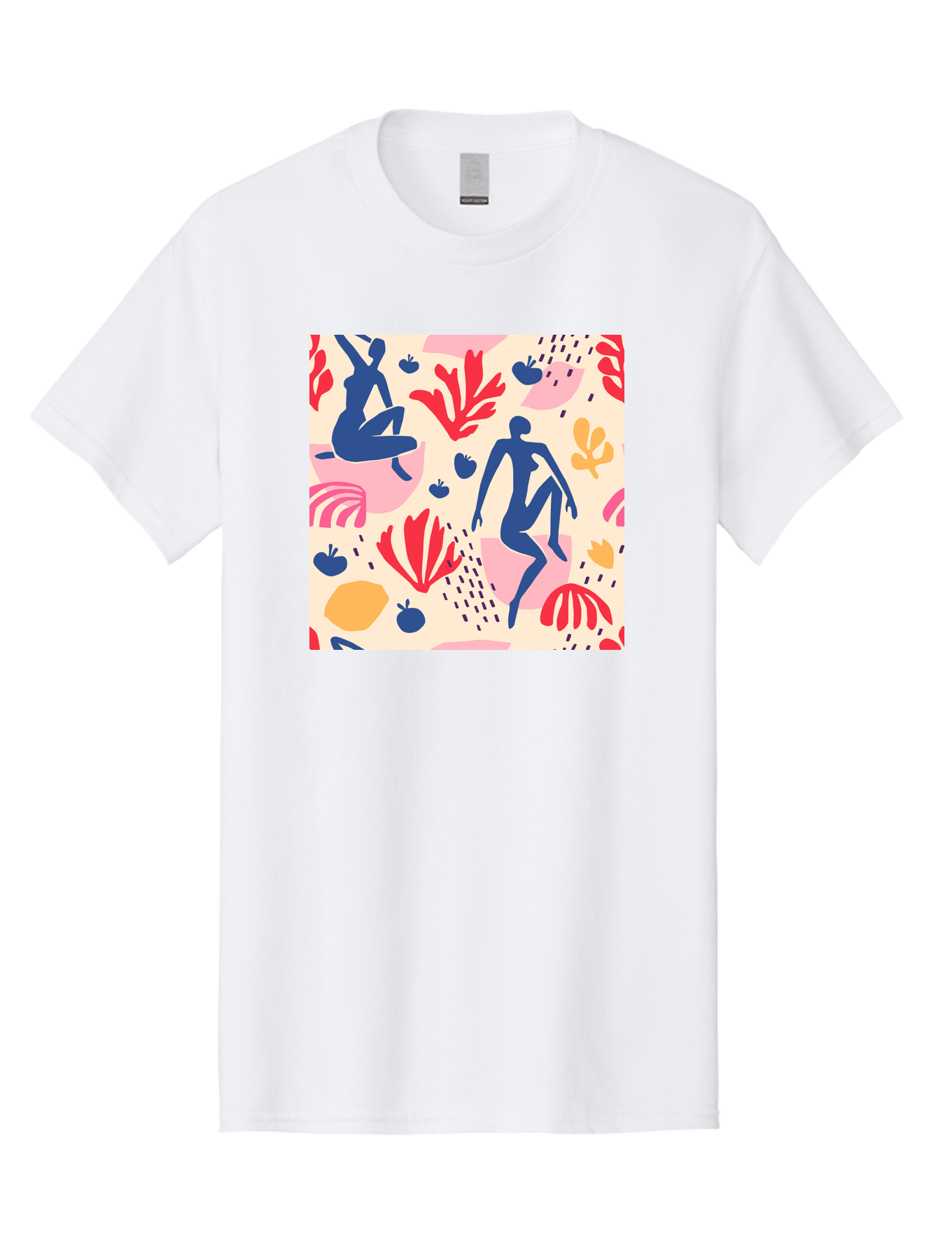 Abstract-Figures Men'S Graphic Tee, 100% Cotton, Comfortable Casual Summer Wear, Machine Washable, Blue Silhouettes Dancing, Abstract Floral Pattern, Vibrant Colors, Dynamic Movement, Playful Atmosphere, Modern Art, Colorful Design, Aab601