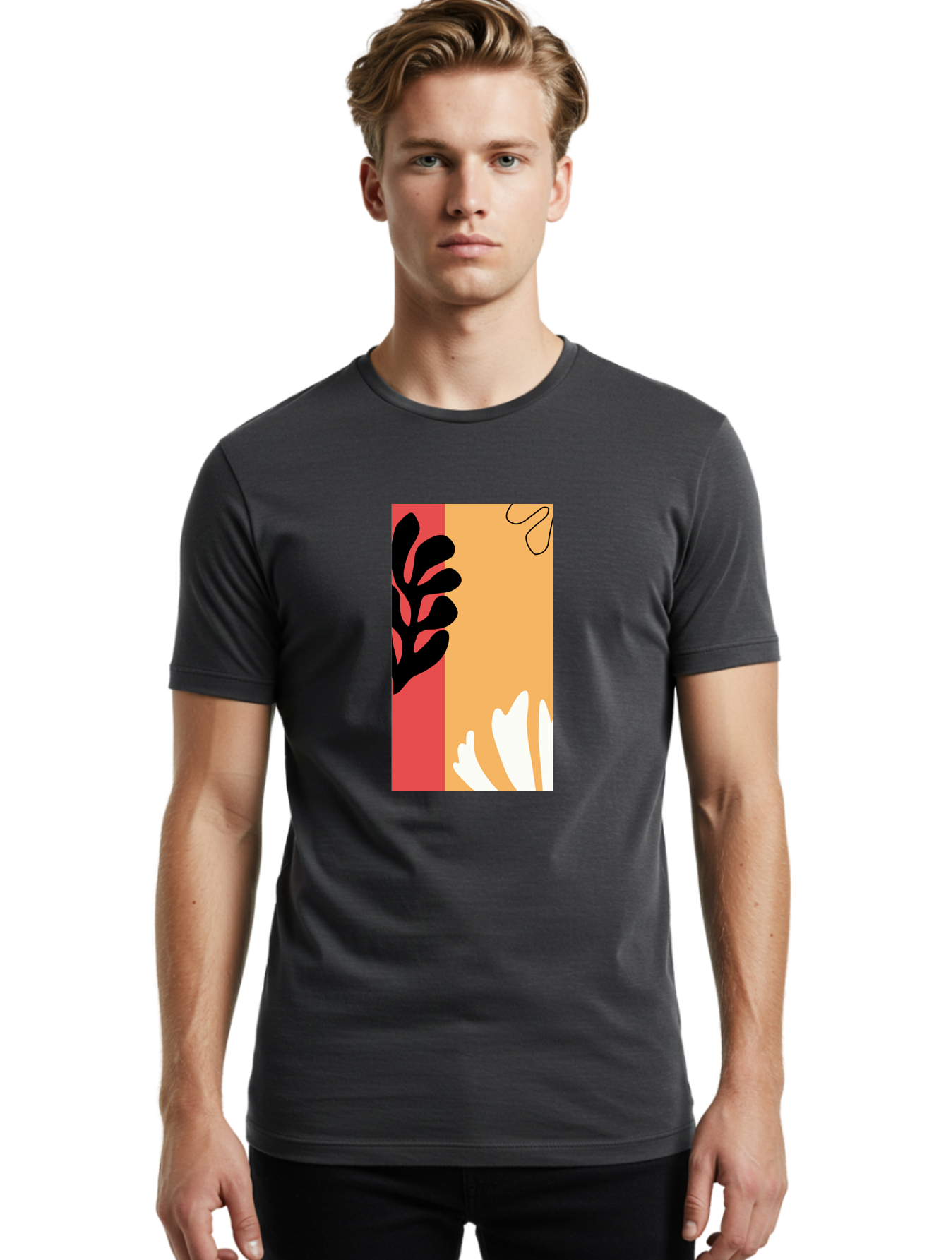 Abstract-Flowers Men'S Graphic Tee, 100% Cotton, Comfortable Casual Summer Wear, Machine Washable, Abstract Leaves, Graphic Design, Modern Art, Bold Colors, Minimalist Style, Floral Motif, Creative Expression, Digital Illustration Aab602