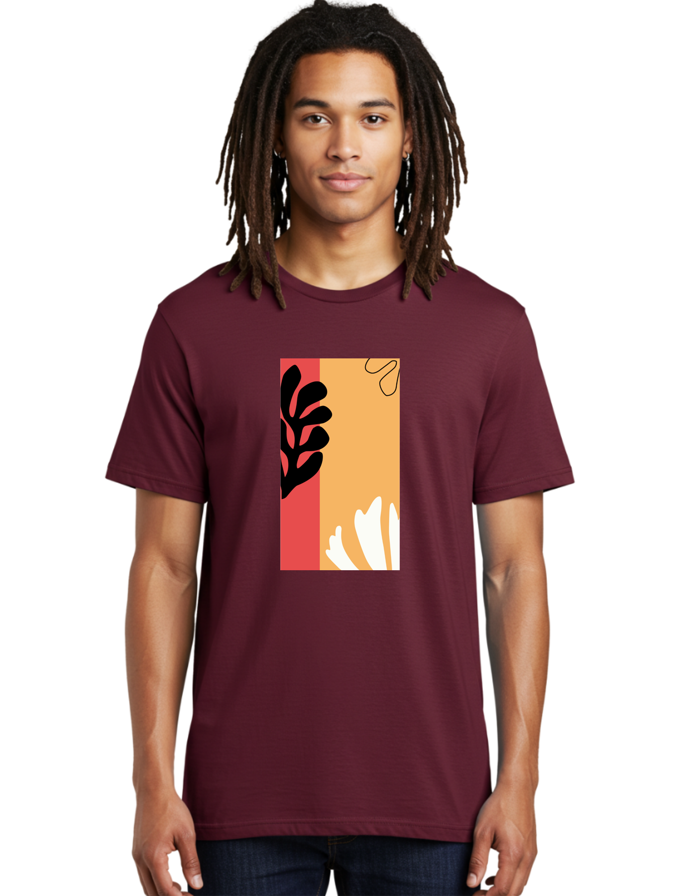 Abstract-Flowers Men'S Graphic Tee, 100% Cotton, Comfortable Casual Summer Wear, Machine Washable, Abstract Leaves, Graphic Design, Modern Art, Bold Colors, Minimalist Style, Floral Motif, Creative Expression, Digital Illustration Aab602