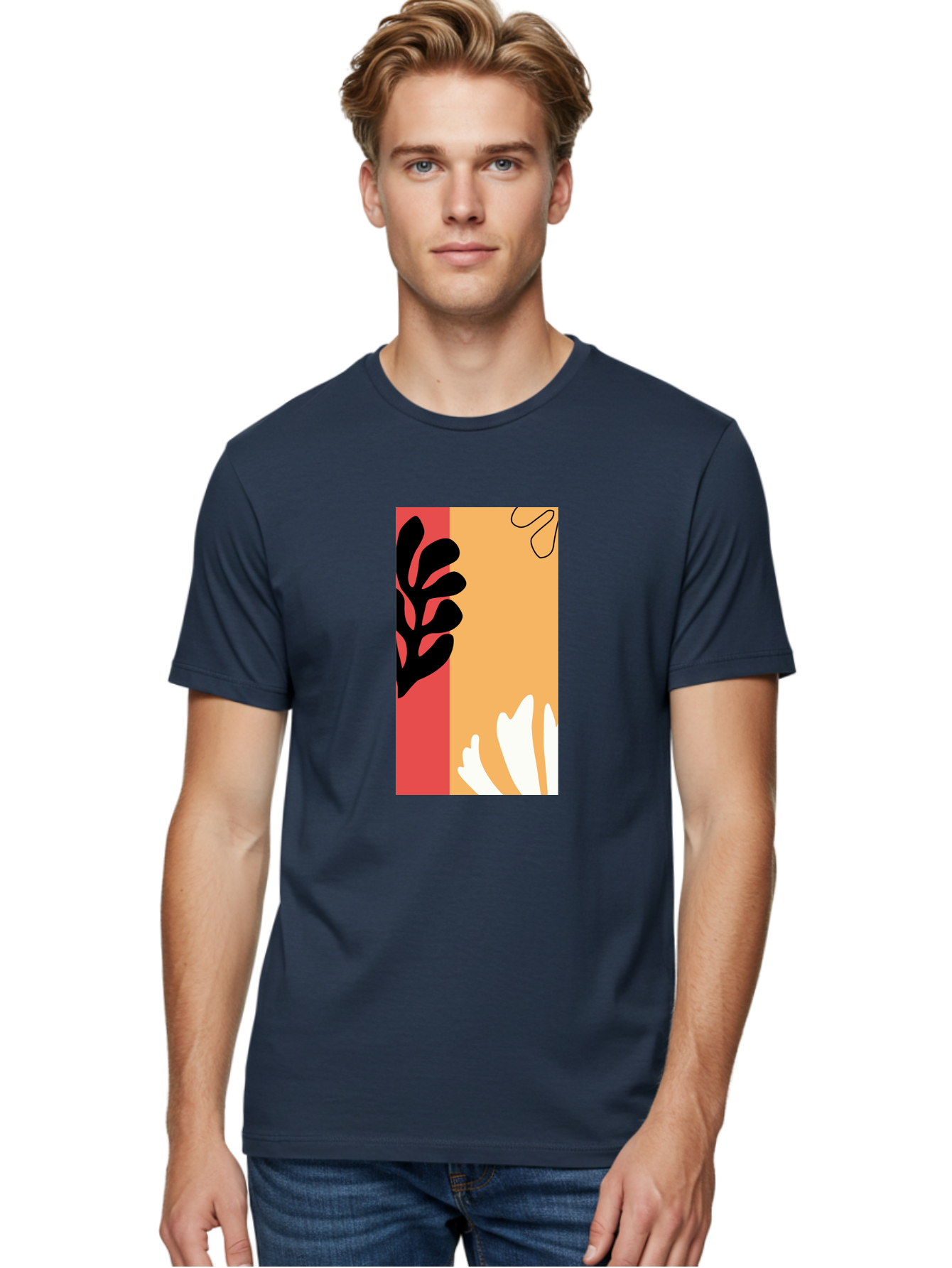 Abstract-Flowers Men'S Graphic Tee, 100% Cotton, Comfortable Casual Summer Wear, Machine Washable, Abstract Leaves, Graphic Design, Modern Art, Bold Colors, Minimalist Style, Floral Motif, Creative Expression, Digital Illustration Aab602