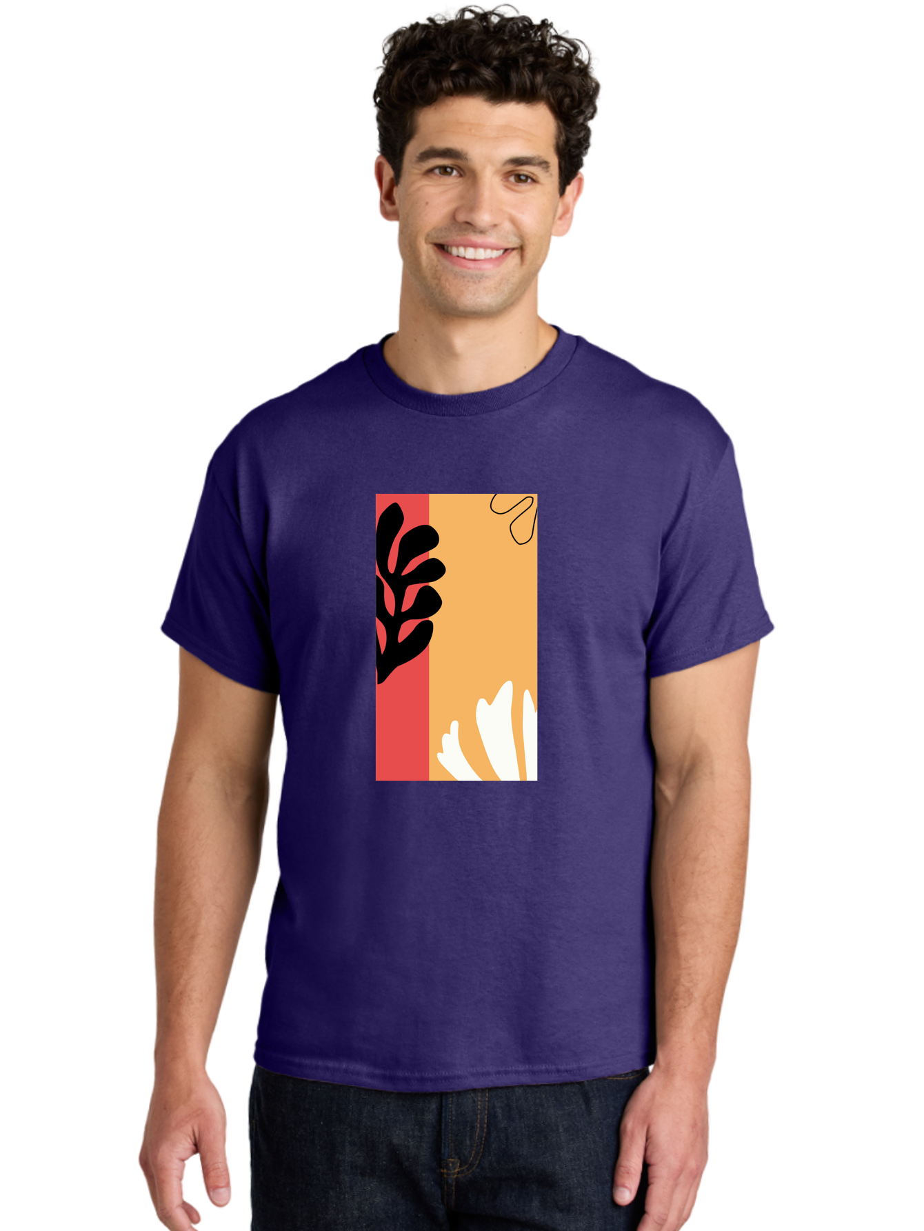 Abstract-Flowers Men'S Graphic Tee, 100% Cotton, Comfortable Casual Summer Wear, Machine Washable, Abstract Leaves, Graphic Design, Modern Art, Bold Colors, Minimalist Style, Floral Motif, Creative Expression, Digital Illustration Aab602