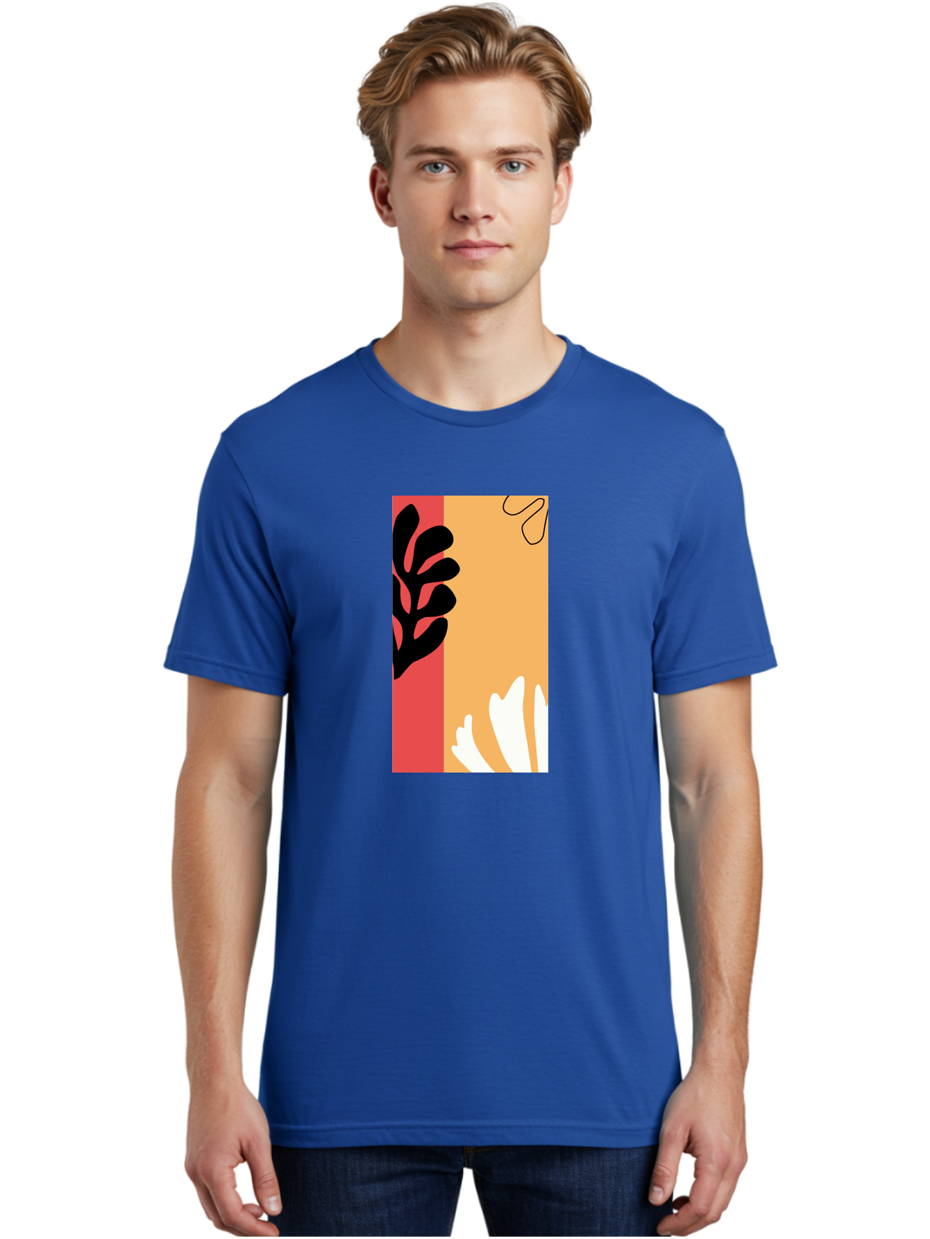 Abstract-Flowers Men'S Graphic Tee, 100% Cotton, Comfortable Casual Summer Wear, Machine Washable, Abstract Leaves, Graphic Design, Modern Art, Bold Colors, Minimalist Style, Floral Motif, Creative Expression, Digital Illustration Aab602