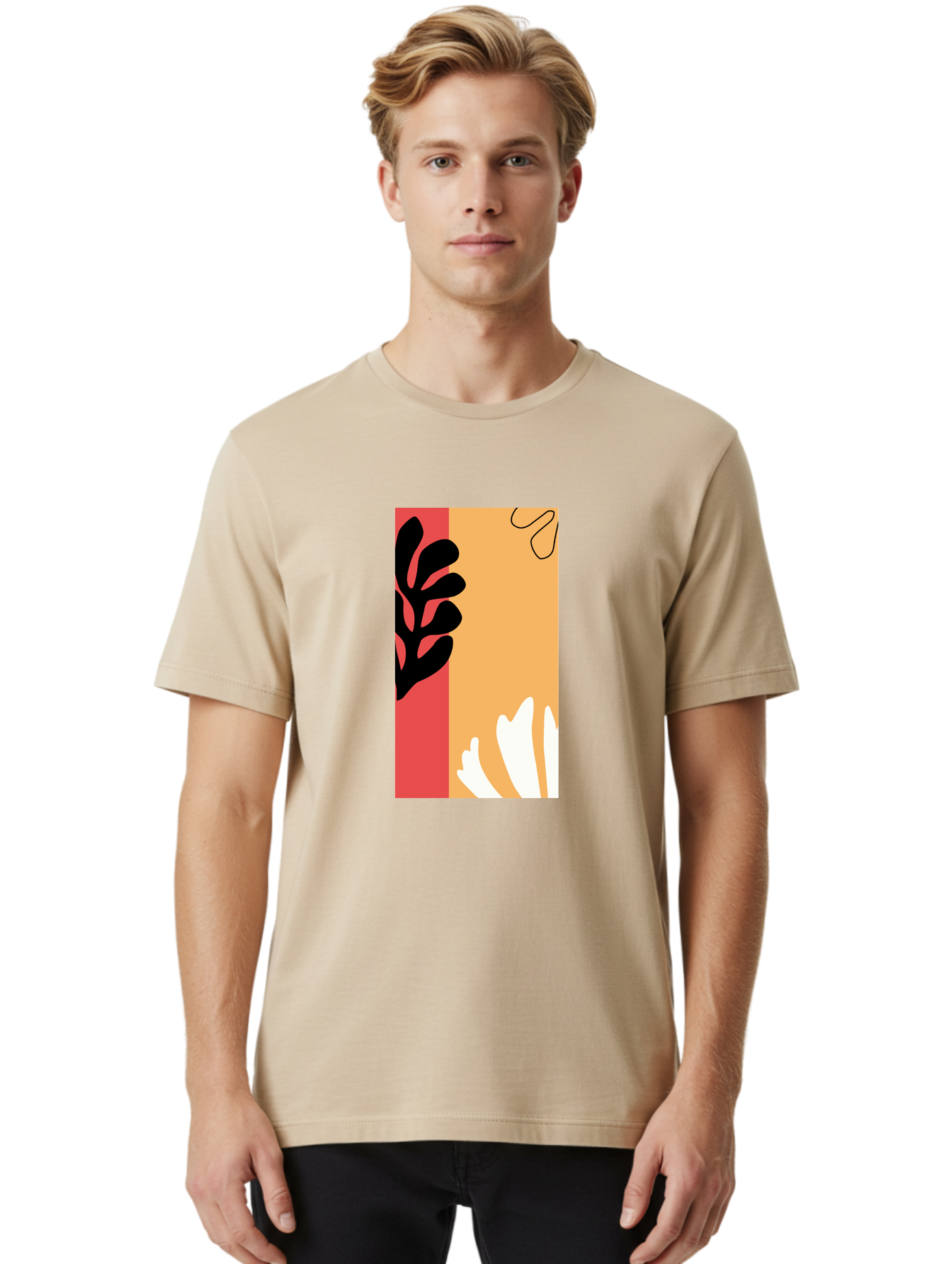 Abstract-Flowers Men'S Graphic Tee, 100% Cotton, Comfortable Casual Summer Wear, Machine Washable, Abstract Leaves, Graphic Design, Modern Art, Bold Colors, Minimalist Style, Floral Motif, Creative Expression, Digital Illustration Aab602