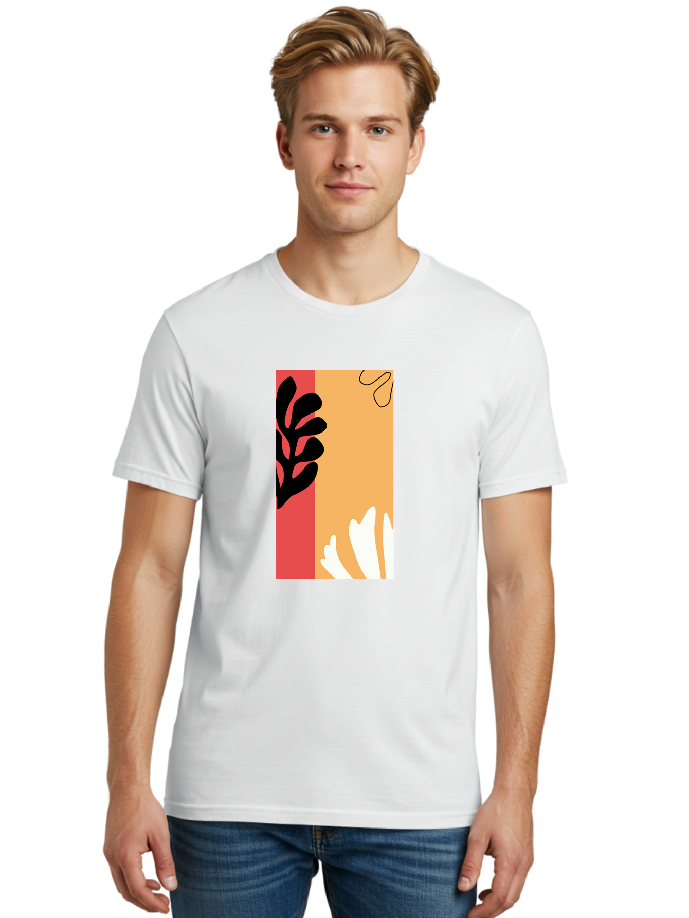 Abstract-Flowers Men'S Graphic Tee, 100% Cotton, Comfortable Casual Summer Wear, Machine Washable, Abstract Leaves, Graphic Design, Modern Art, Bold Colors, Minimalist Style, Floral Motif, Creative Expression, Digital Illustration Aab602