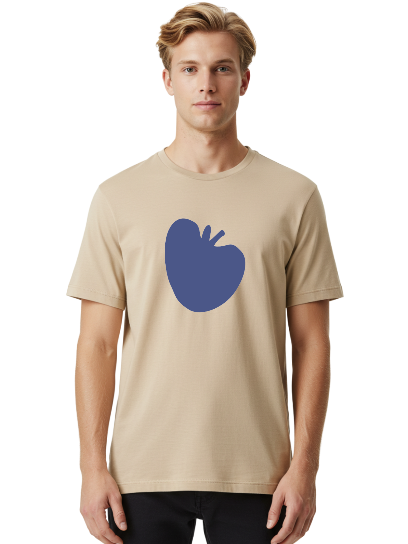 Blue-Apple-1 Men'S Graphic Tee, 100% Cotton, Comfortable Casual Summer Wear, Machine Washable, Purple Apple, Simple Design, Minimalist Logo, Fruit Symbol, Clean Graphics, Modern Illustration Aab603