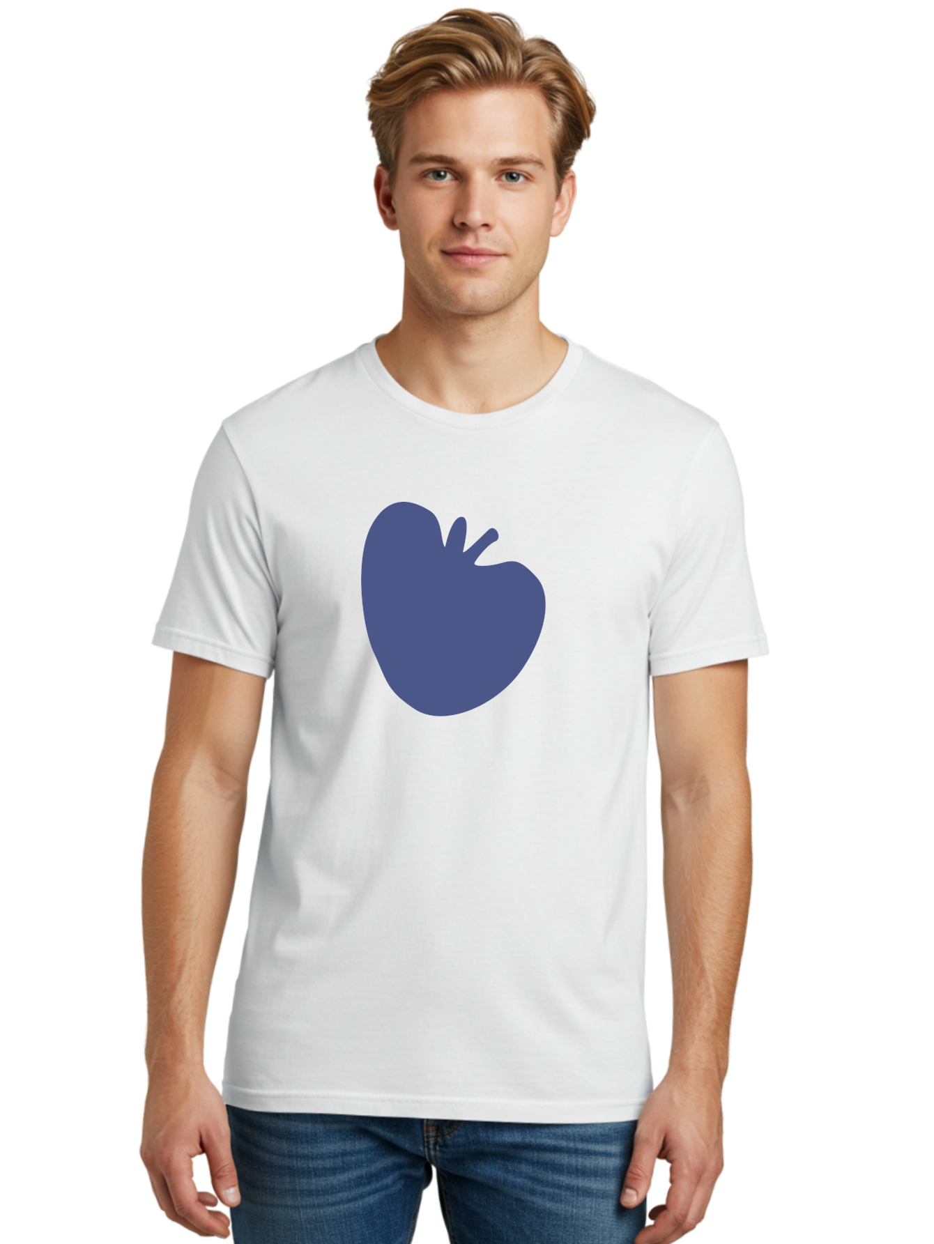 Blue-Apple-1 Men'S Graphic Tee, 100% Cotton, Comfortable Casual Summer Wear, Machine Washable, Purple Apple, Simple Design, Minimalist Logo, Fruit Symbol, Clean Graphics, Modern Illustration Aab603