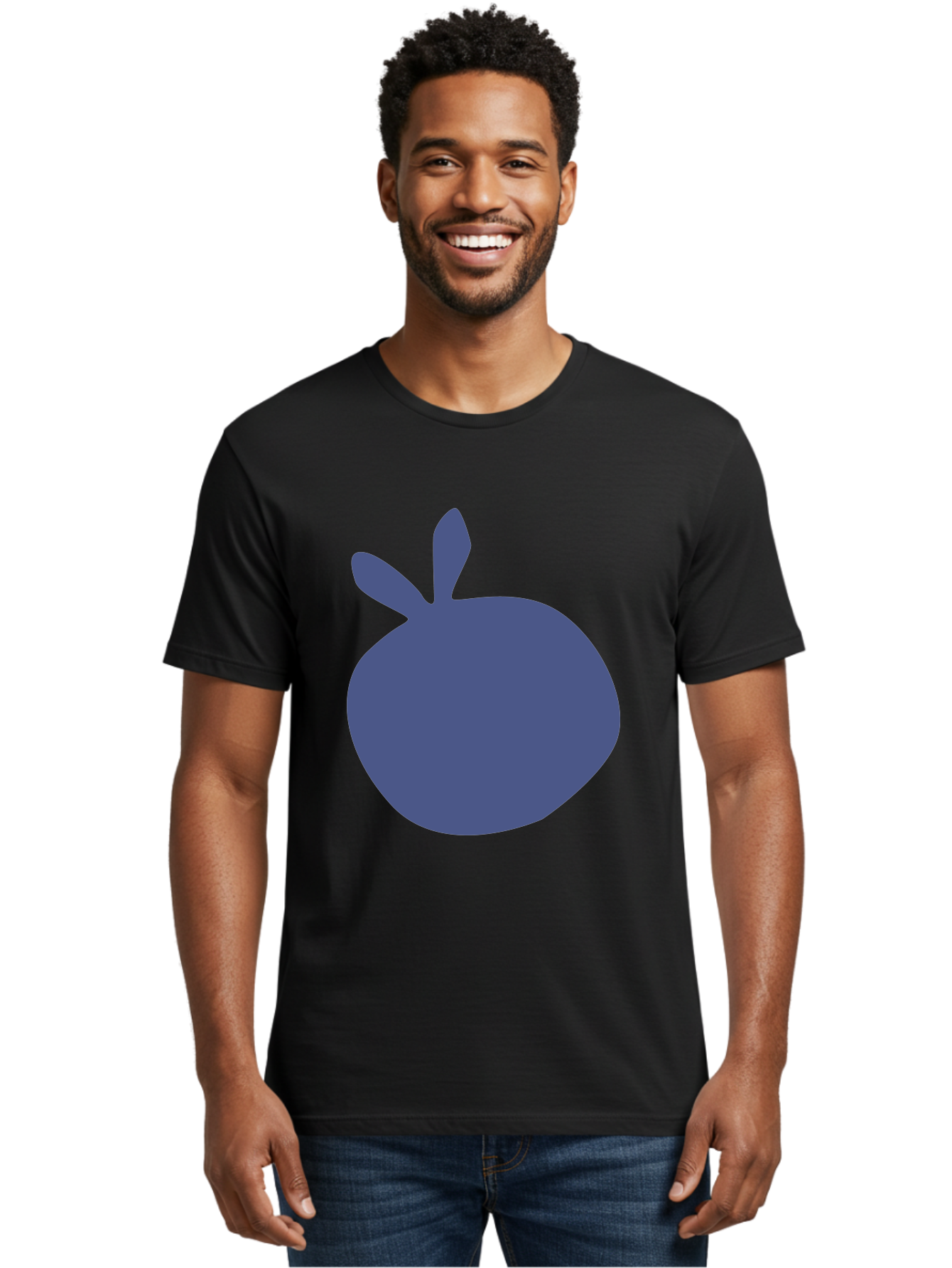 Blue-Apple Men'S Graphic Tee, 100% Cotton, Comfortable Casual Summer Wear, Machine Washable, Blue Apple, Simple Design, Minimalist Art, Blue Fruit, Digital Illustration, Apple Silhouette, Graphic Icon Aab604
