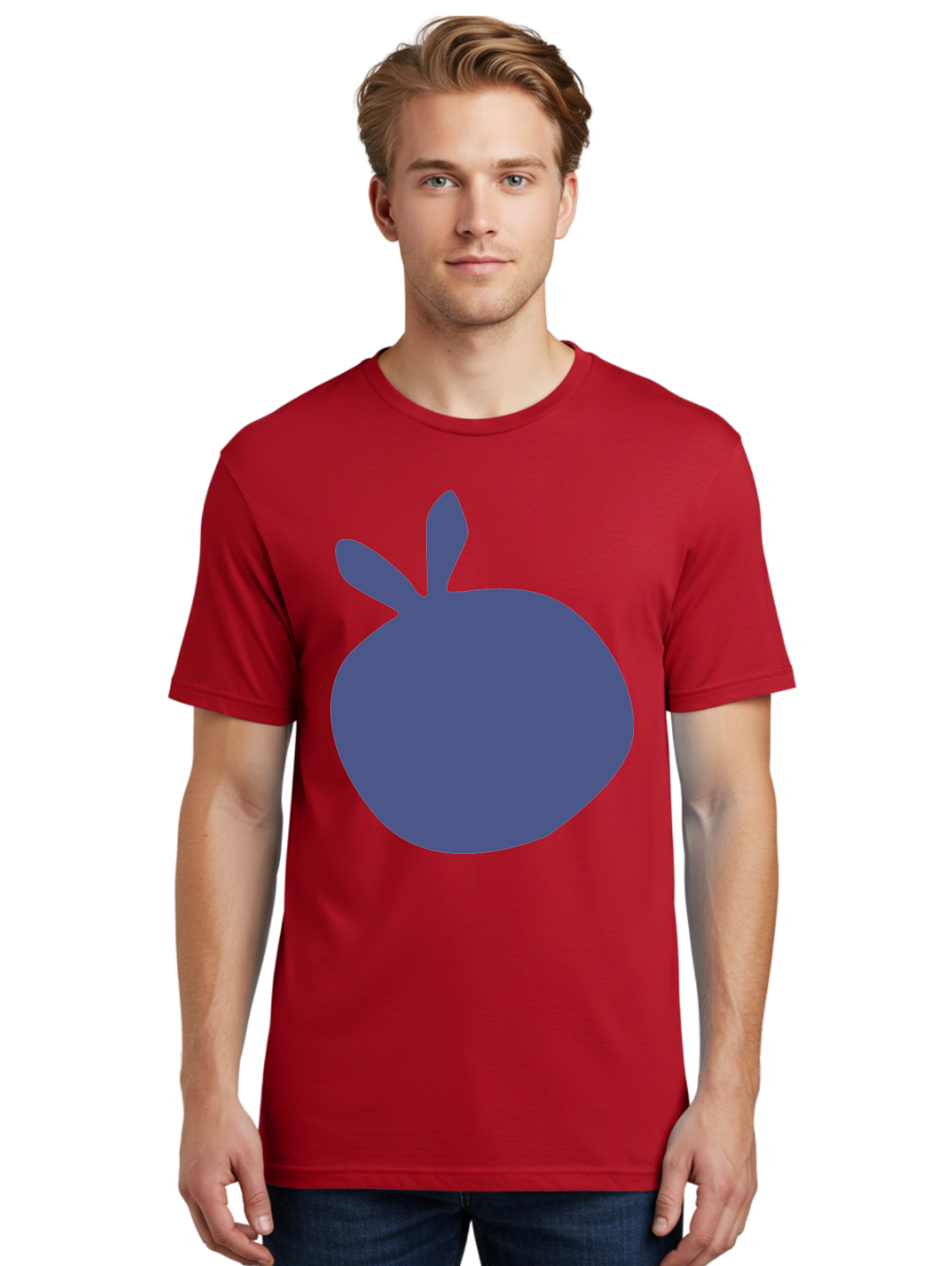 Blue-Apple Men'S Graphic Tee, 100% Cotton, Comfortable Casual Summer Wear, Machine Washable, Blue Apple, Simple Design, Minimalist Art, Blue Fruit, Digital Illustration, Apple Silhouette, Graphic Icon Aab604