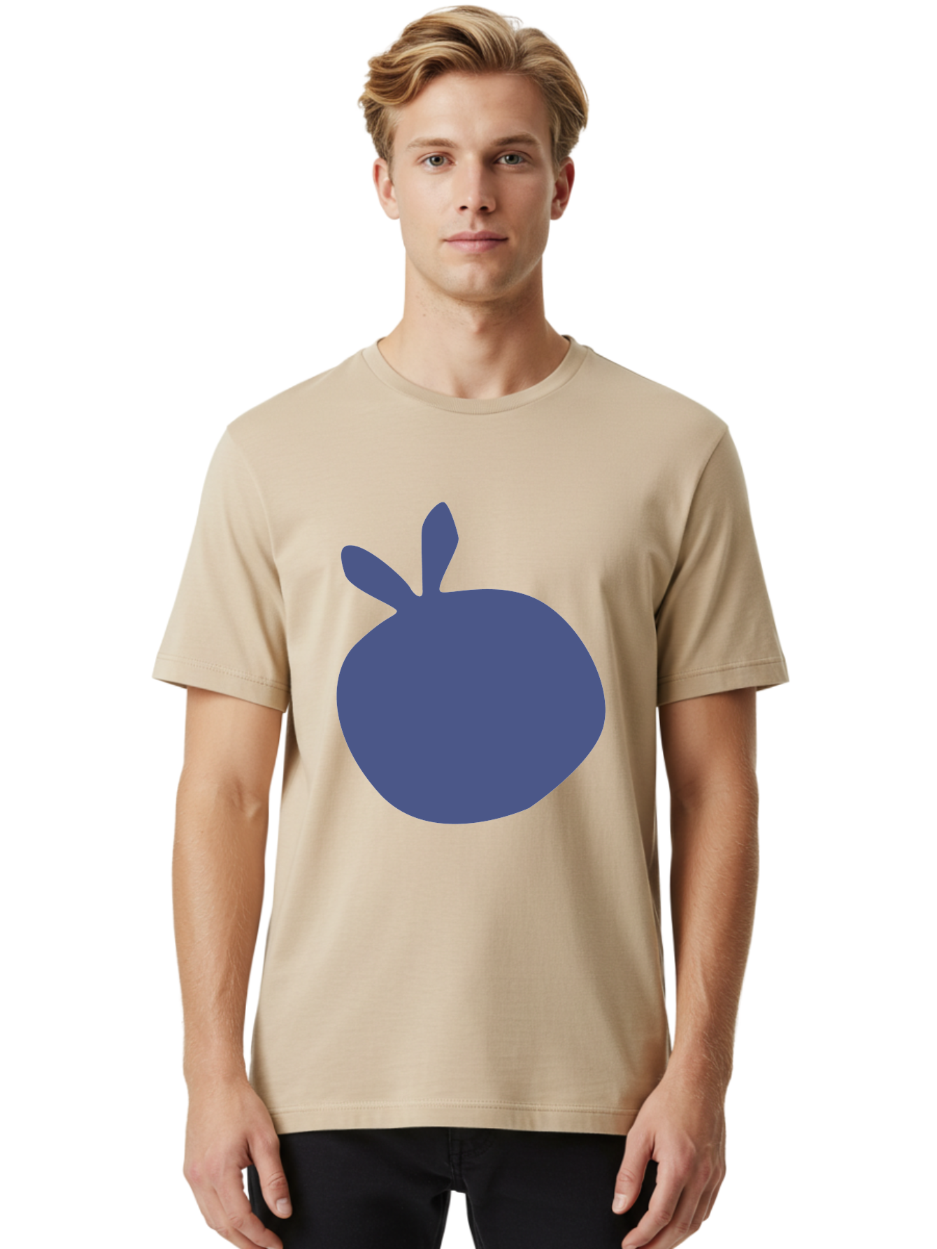 Blue-Apple Men'S Graphic Tee, 100% Cotton, Comfortable Casual Summer Wear, Machine Washable, Blue Apple, Simple Design, Minimalist Art, Blue Fruit, Digital Illustration, Apple Silhouette, Graphic Icon Aab604