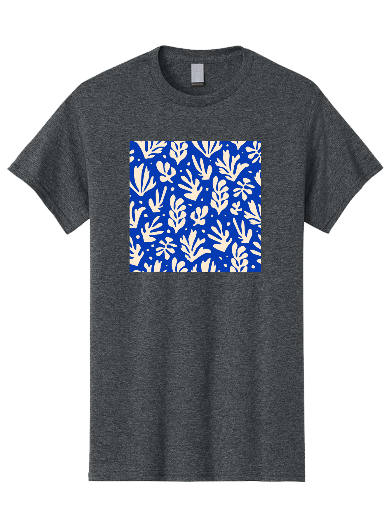 Blue-Floral-Pattern Men'S Graphic Tee, 100% Cotton, Comfortable Casual Summer Wear, Machine Washable, Floral Pattern, Leaf Design, Botanical Elements, Blue Background, Cream-Colored Flowers, Abstract Foliage, Repeating Design, Aab605