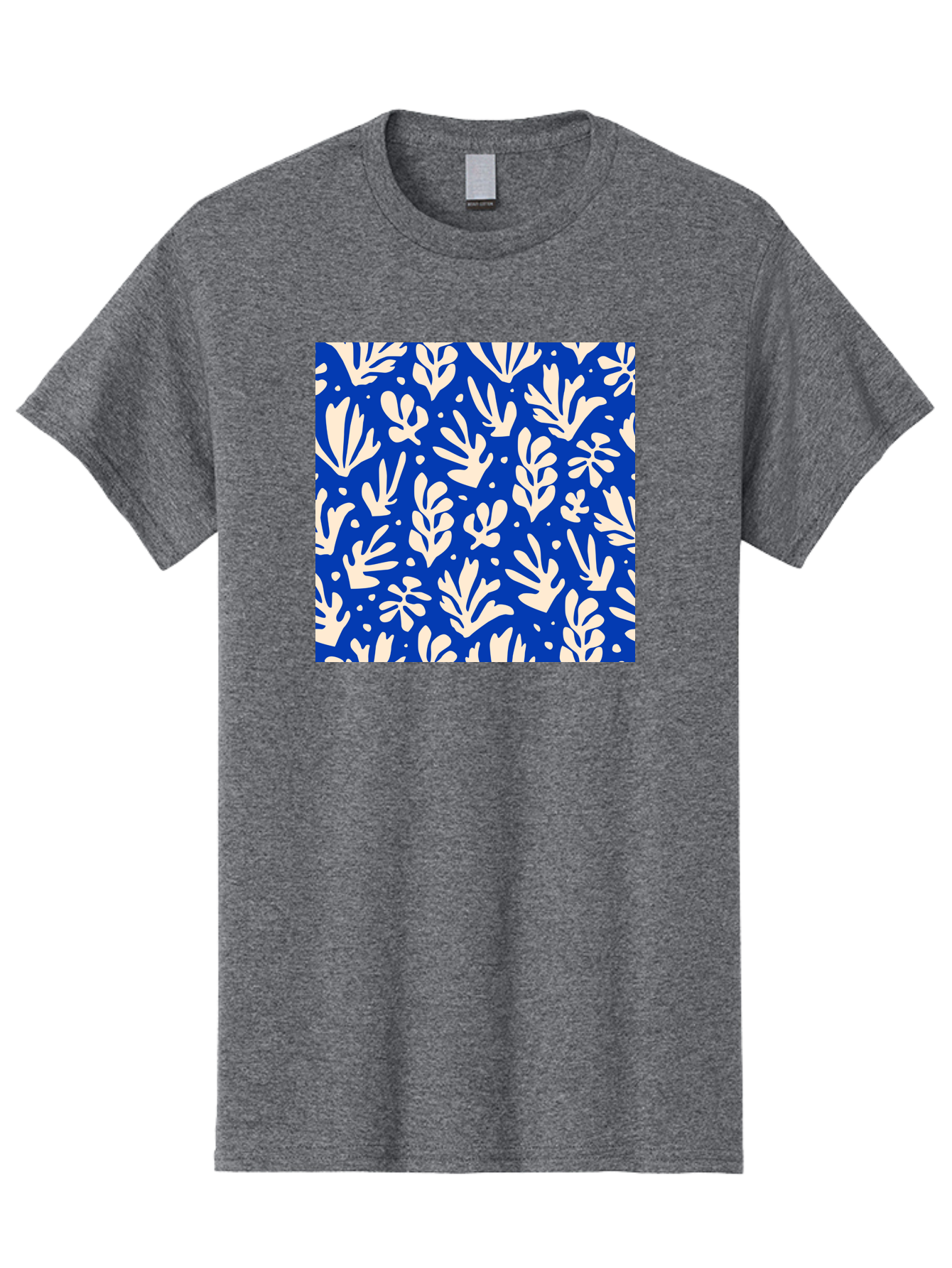 Blue-Floral-Pattern Men'S Graphic Tee, 100% Cotton, Comfortable Casual Summer Wear, Machine Washable, Floral Pattern, Leaf Design, Botanical Elements, Blue Background, Cream-Colored Flowers, Abstract Foliage, Repeating Design, Aab605