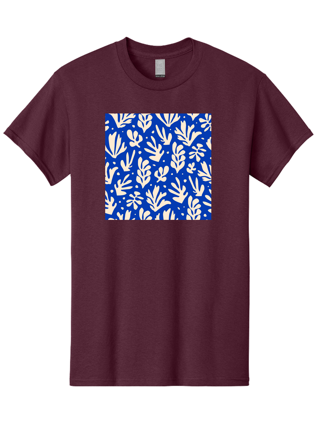 Blue-Floral-Pattern Men'S Graphic Tee, 100% Cotton, Comfortable Casual Summer Wear, Machine Washable, Floral Pattern, Leaf Design, Botanical Elements, Blue Background, Cream-Colored Flowers, Abstract Foliage, Repeating Design, Aab605