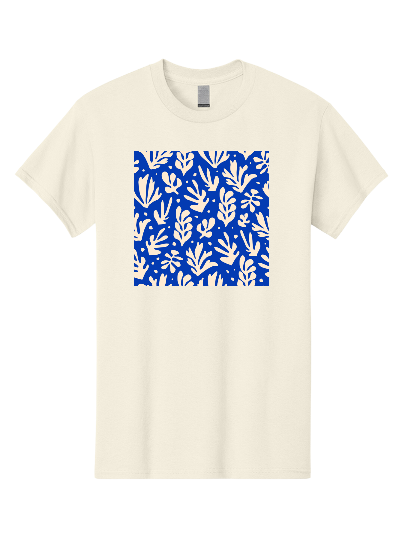 Blue-Floral-Pattern Men'S Graphic Tee, 100% Cotton, Comfortable Casual Summer Wear, Machine Washable, Floral Pattern, Leaf Design, Botanical Elements, Blue Background, Cream-Colored Flowers, Abstract Foliage, Repeating Design, Aab605