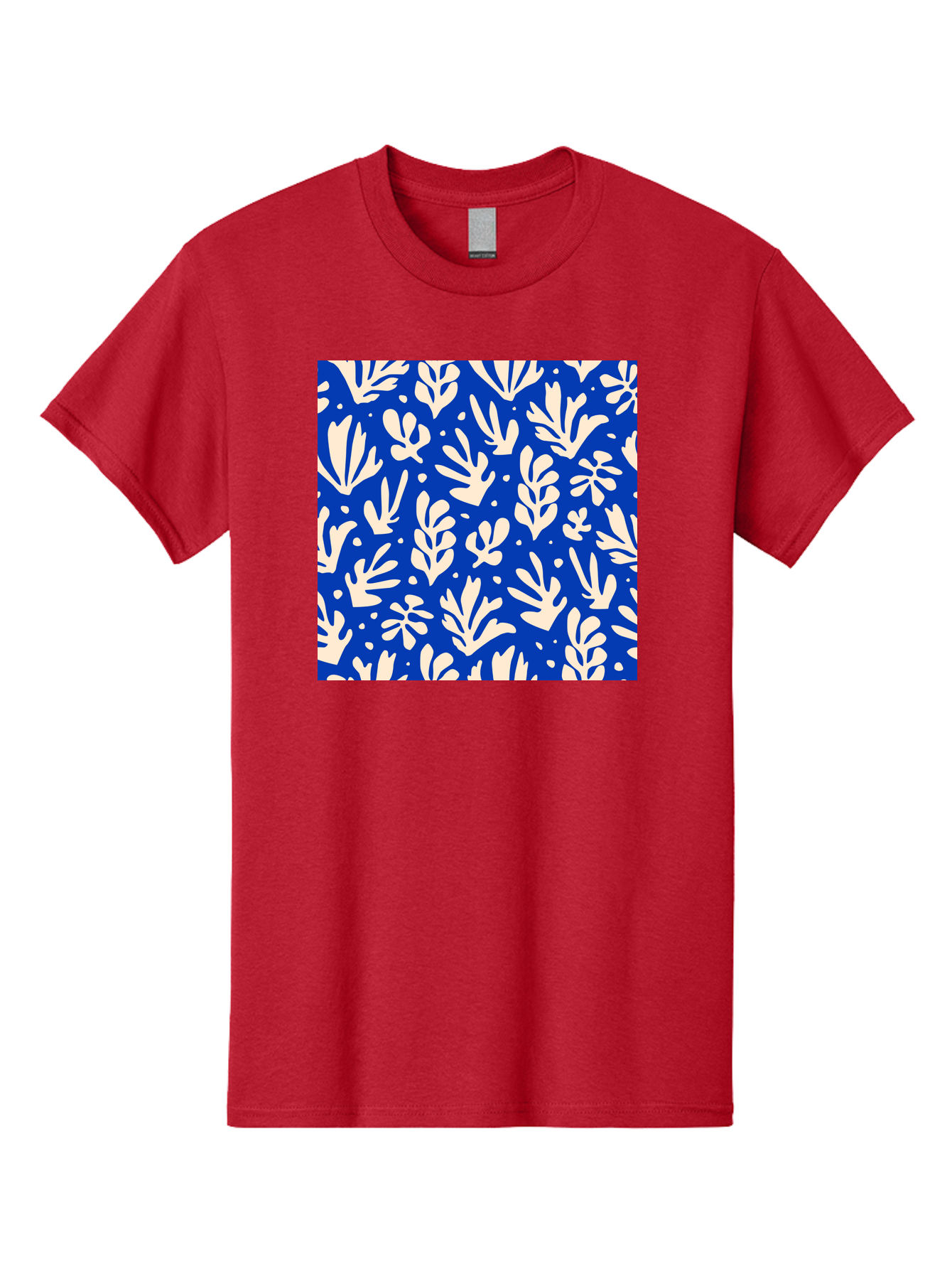 Blue-Floral-Pattern Men'S Graphic Tee, 100% Cotton, Comfortable Casual Summer Wear, Machine Washable, Floral Pattern, Leaf Design, Botanical Elements, Blue Background, Cream-Colored Flowers, Abstract Foliage, Repeating Design, Aab605