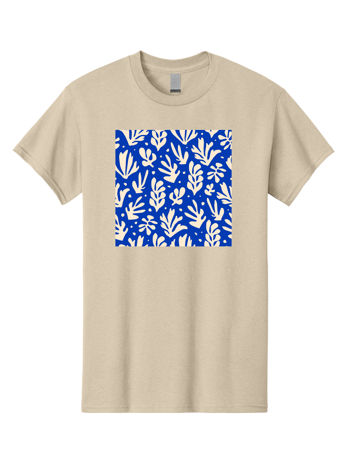 Blue-Floral-Pattern Men'S Graphic Tee, 100% Cotton, Comfortable Casual Summer Wear, Machine Washable, Floral Pattern, Leaf Design, Botanical Elements, Blue Background, Cream-Colored Flowers, Abstract Foliage, Repeating Design, Aab605