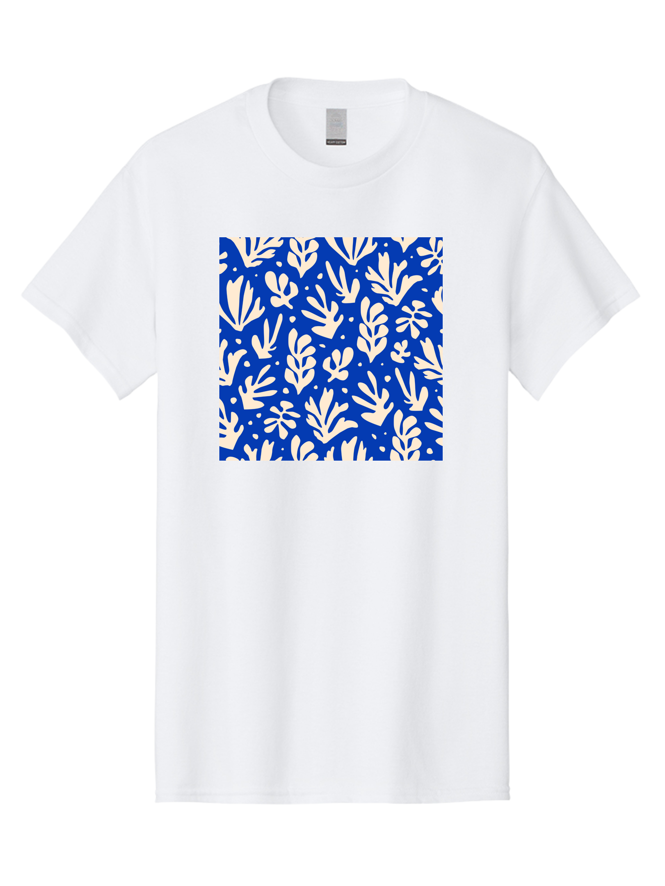 Blue-Floral-Pattern Men'S Graphic Tee, 100% Cotton, Comfortable Casual Summer Wear, Machine Washable, Floral Pattern, Leaf Design, Botanical Elements, Blue Background, Cream-Colored Flowers, Abstract Foliage, Repeating Design, Aab605