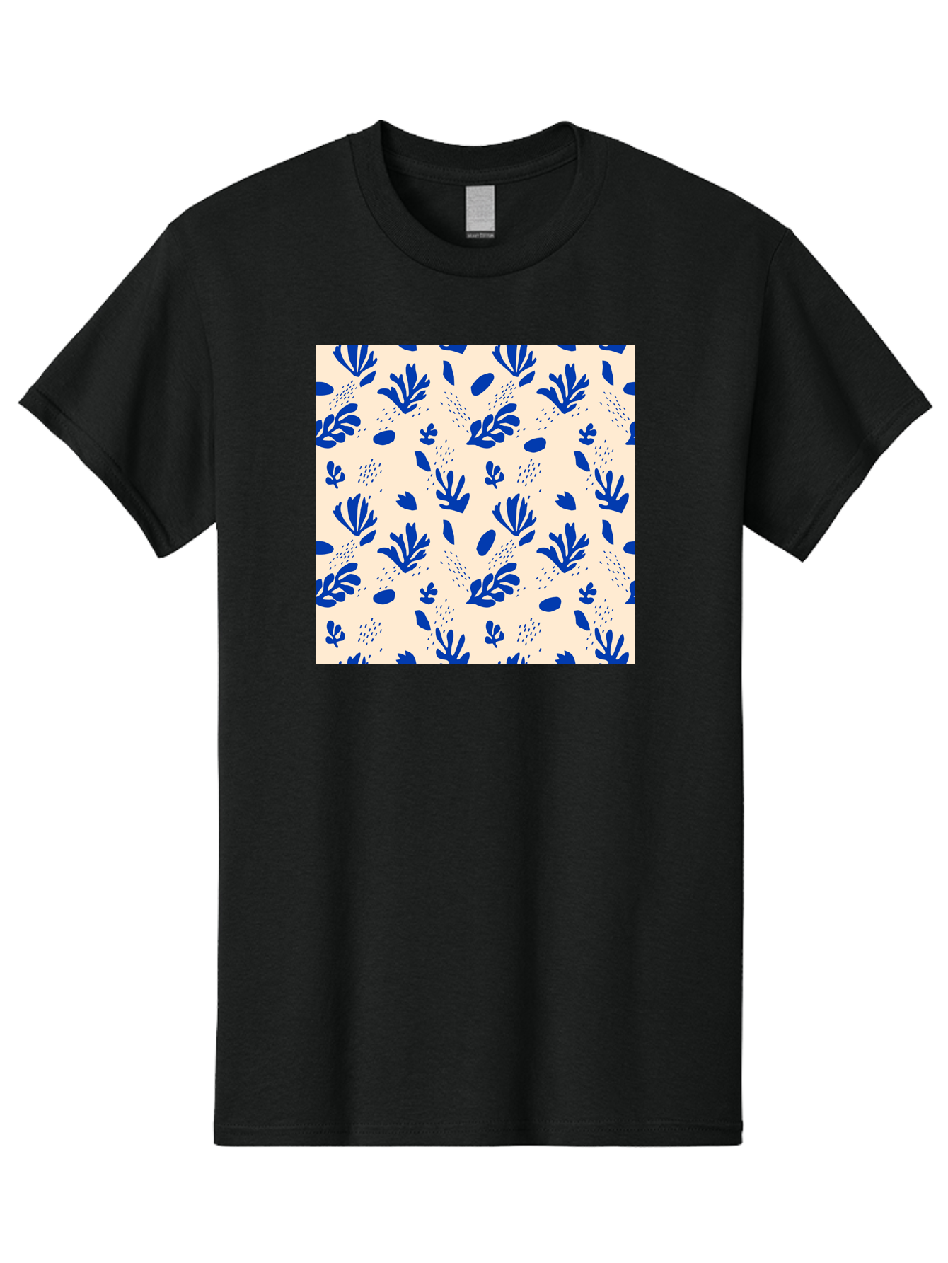Blue-Florals Men'S Graphic Tee, 100% Cotton, Comfortable Casual Summer Wear, Machine Washable, Blue Flowers, Floral Pattern, Abstract Design, Minimalist Style, Botanical Elements, Decorative Motifs, Cream Background, Hand Drawn, Aab606