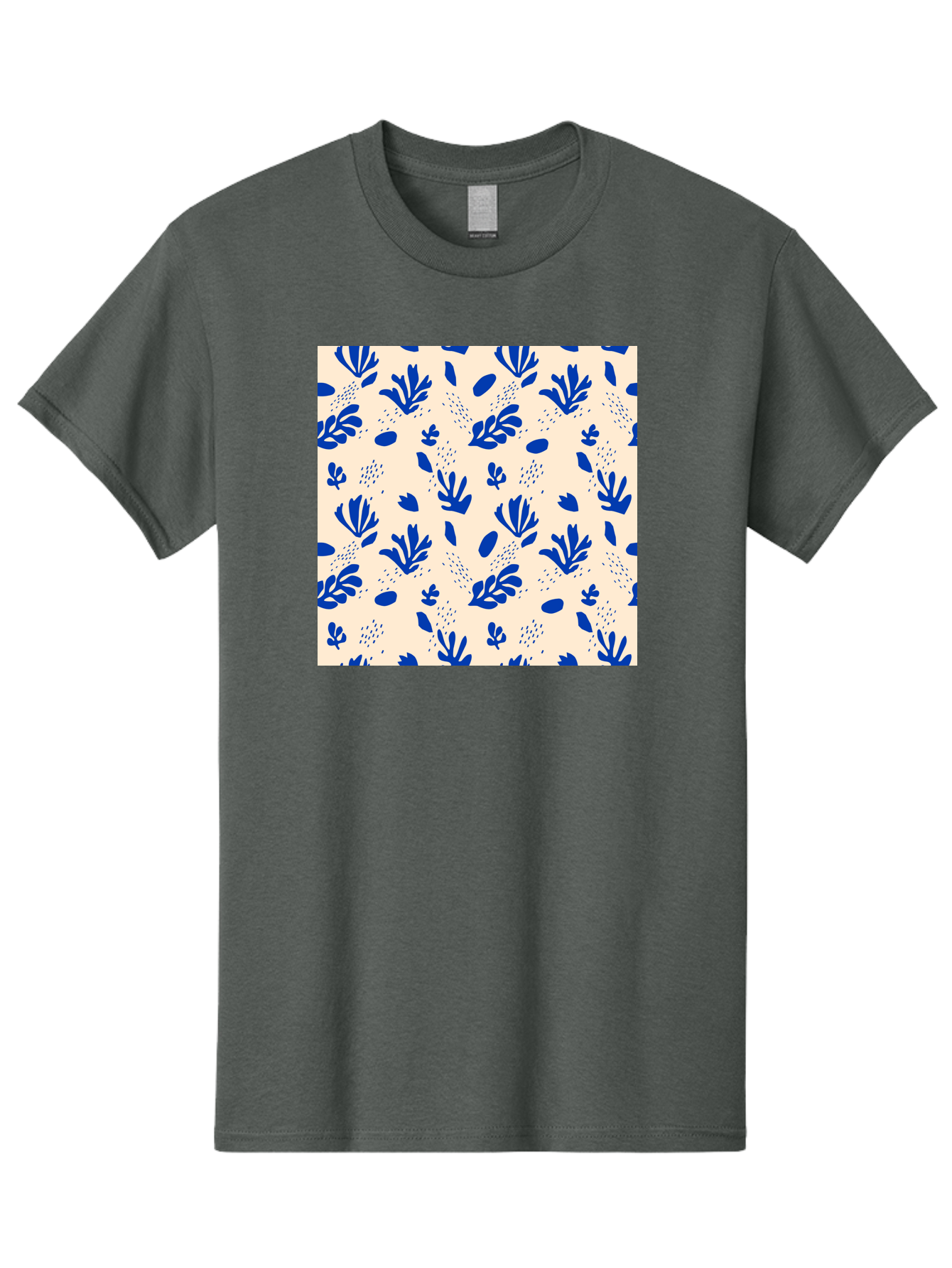 Blue-Florals Men'S Graphic Tee, 100% Cotton, Comfortable Casual Summer Wear, Machine Washable, Blue Flowers, Floral Pattern, Abstract Design, Minimalist Style, Botanical Elements, Decorative Motifs, Cream Background, Hand Drawn, Aab606