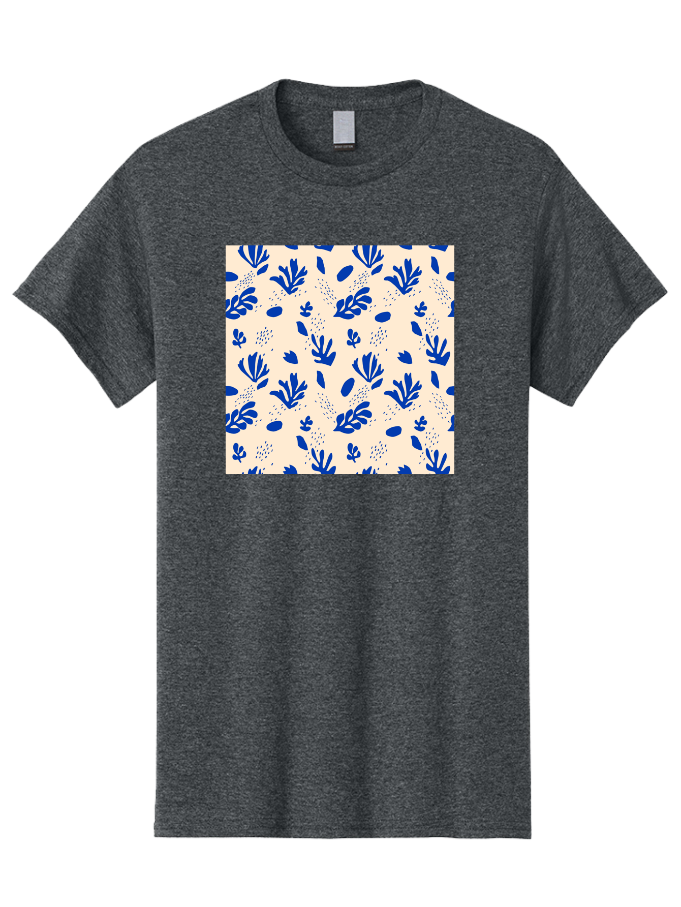 Blue-Florals Men'S Graphic Tee, 100% Cotton, Comfortable Casual Summer Wear, Machine Washable, Blue Flowers, Floral Pattern, Abstract Design, Minimalist Style, Botanical Elements, Decorative Motifs, Cream Background, Hand Drawn, Aab606