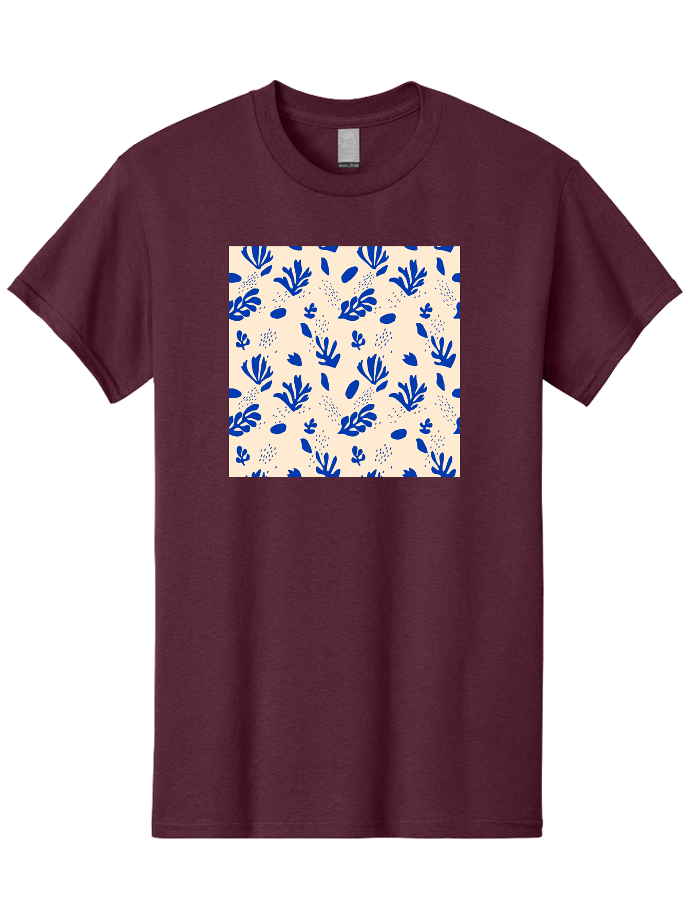 Blue-Florals Men'S Graphic Tee, 100% Cotton, Comfortable Casual Summer Wear, Machine Washable, Blue Flowers, Floral Pattern, Abstract Design, Minimalist Style, Botanical Elements, Decorative Motifs, Cream Background, Hand Drawn, Aab606
